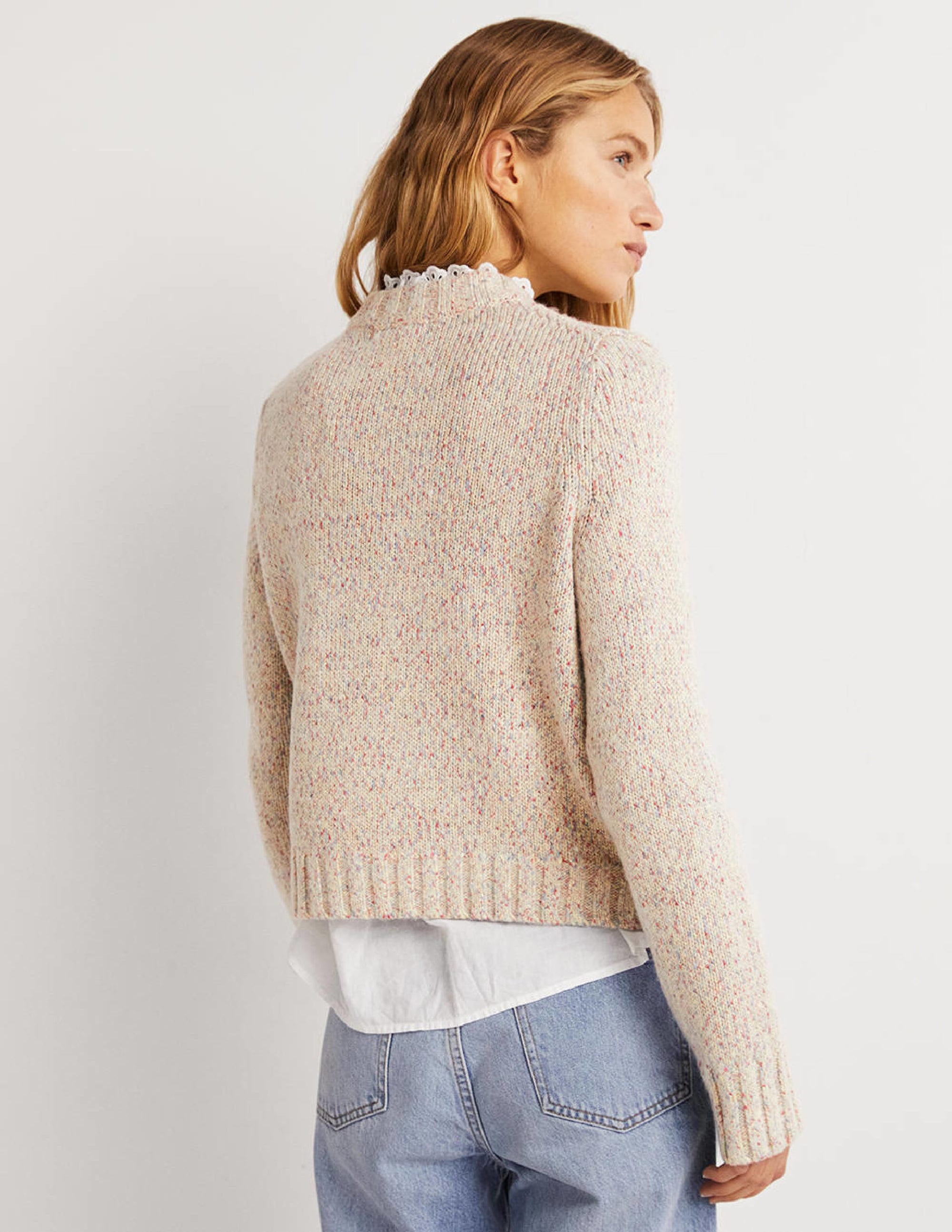 Gesprenkelter flauschiger Pullover-Naturweiß - Image 3
