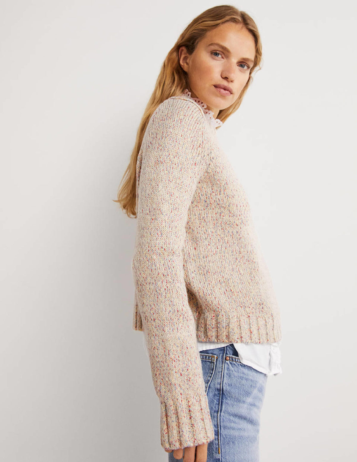 Gesprenkelter flauschiger Pullover-Naturweiß - Image 5