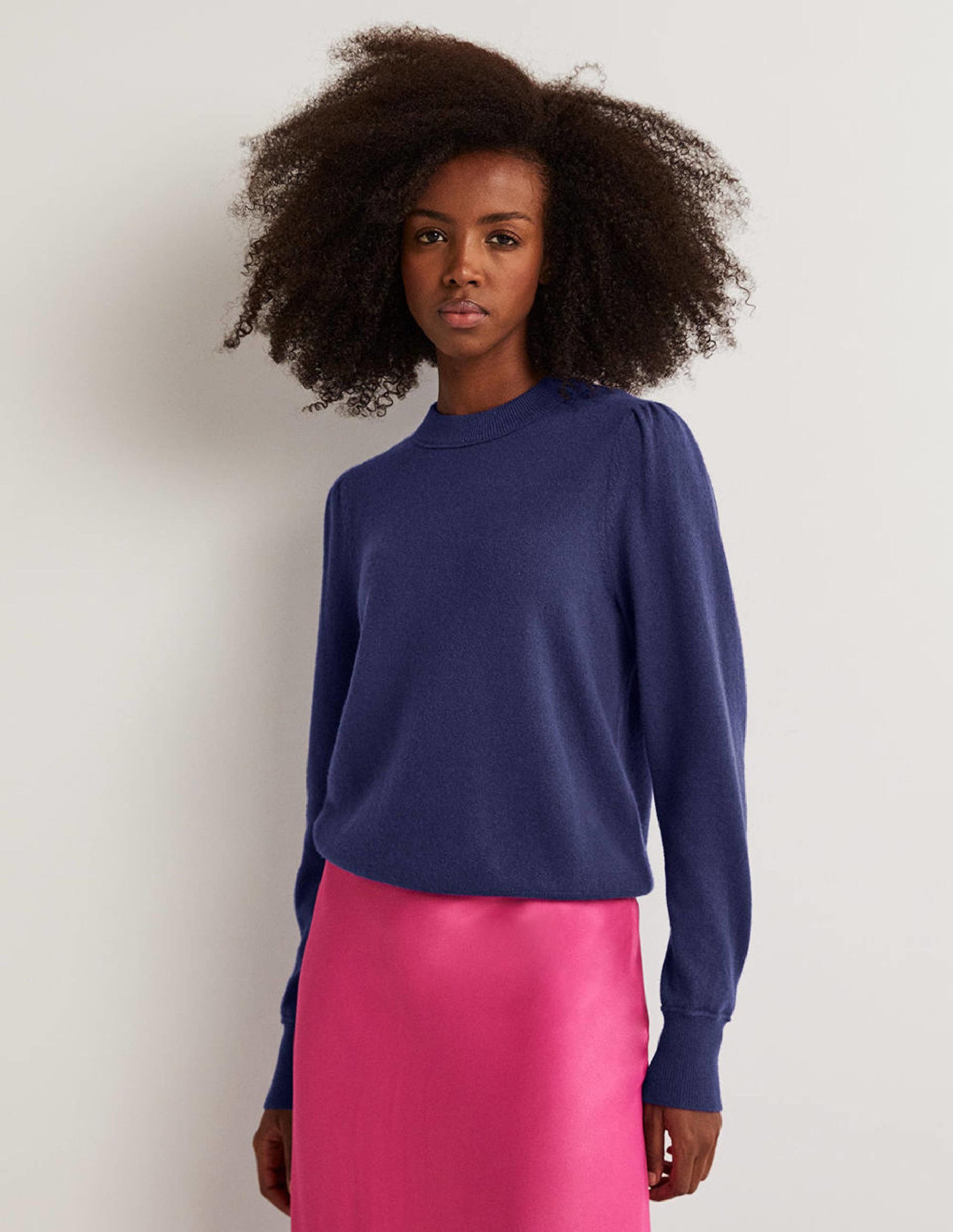 Cashmere Puff Shoulder Jumper-Navy-1