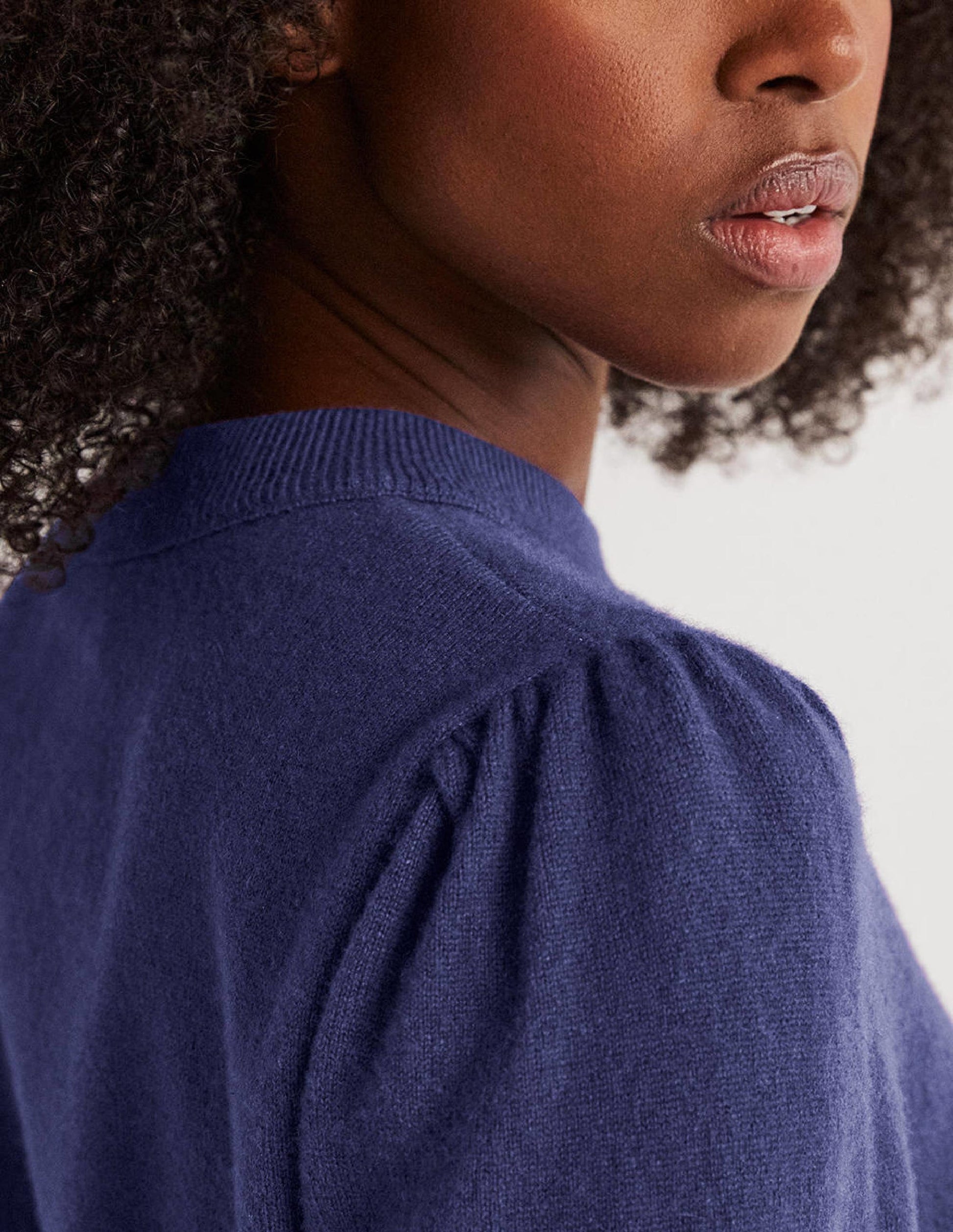 Cashmere Puff Shoulder Jumper-Navy-2