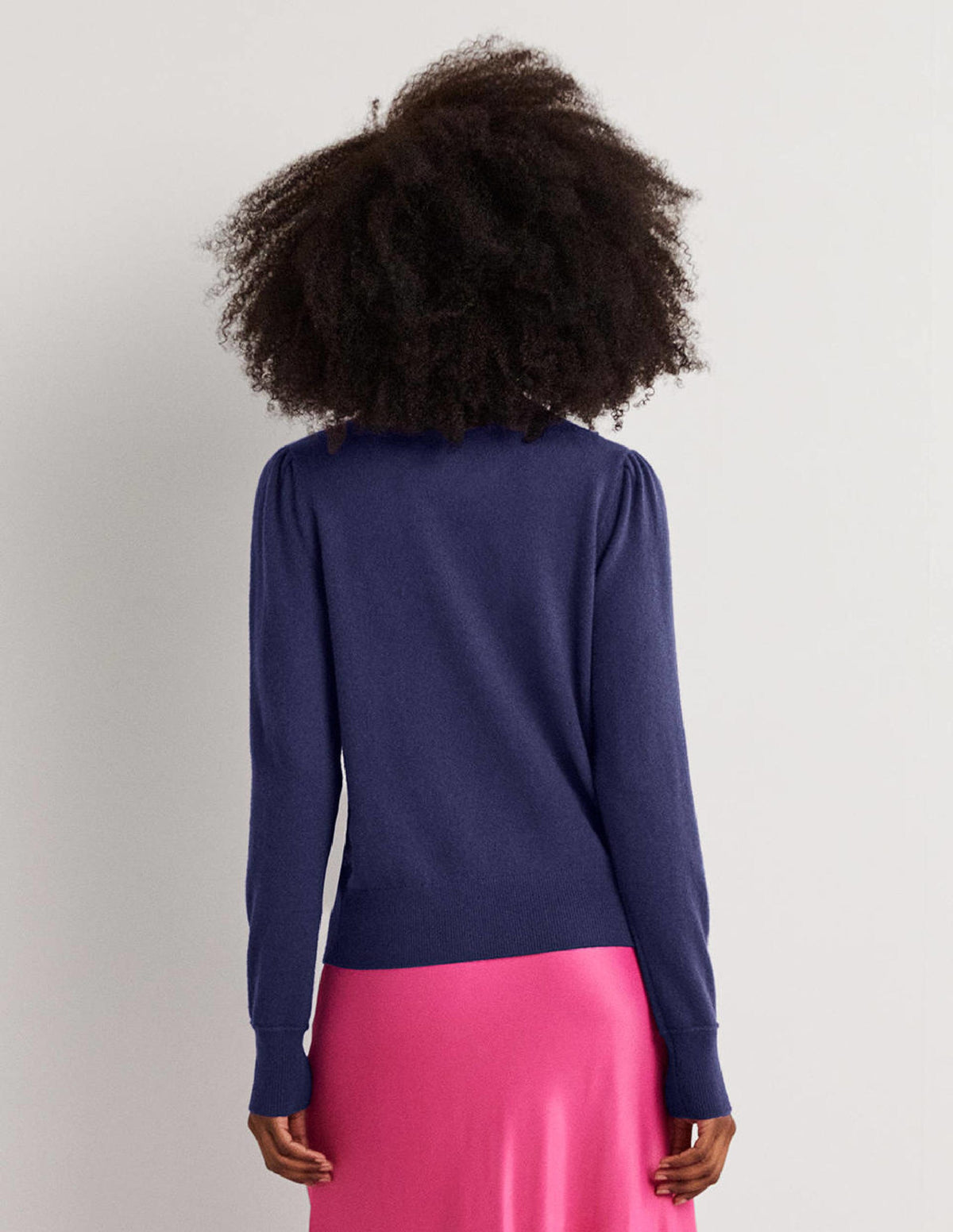 Cashmere Puff Shoulder Jumper-Navy-3