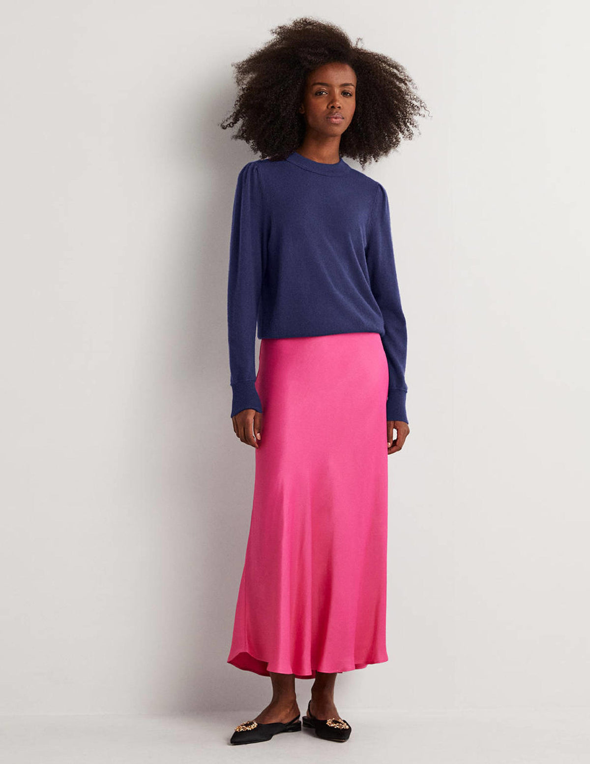 Cashmere Puff Shoulder Jumper-Navy - Image 4