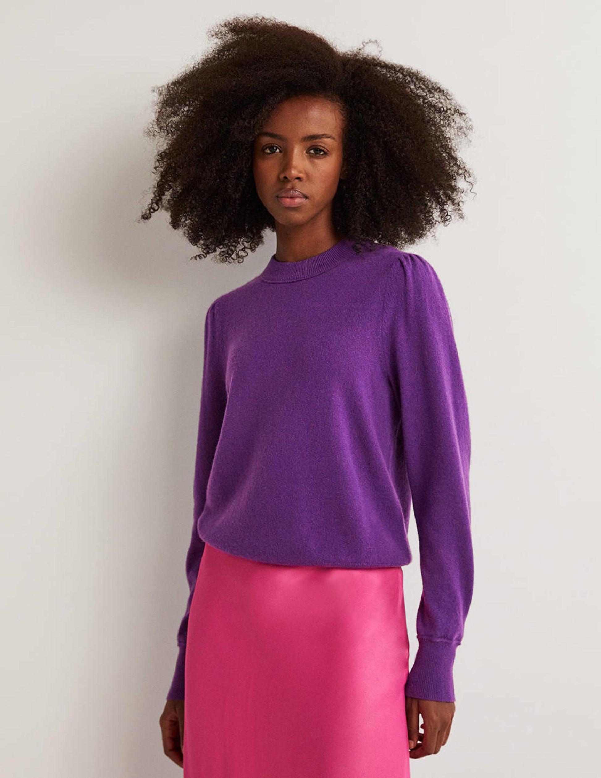 Kaschmirpullover mit Puffärmeln-Sattes Violett-1