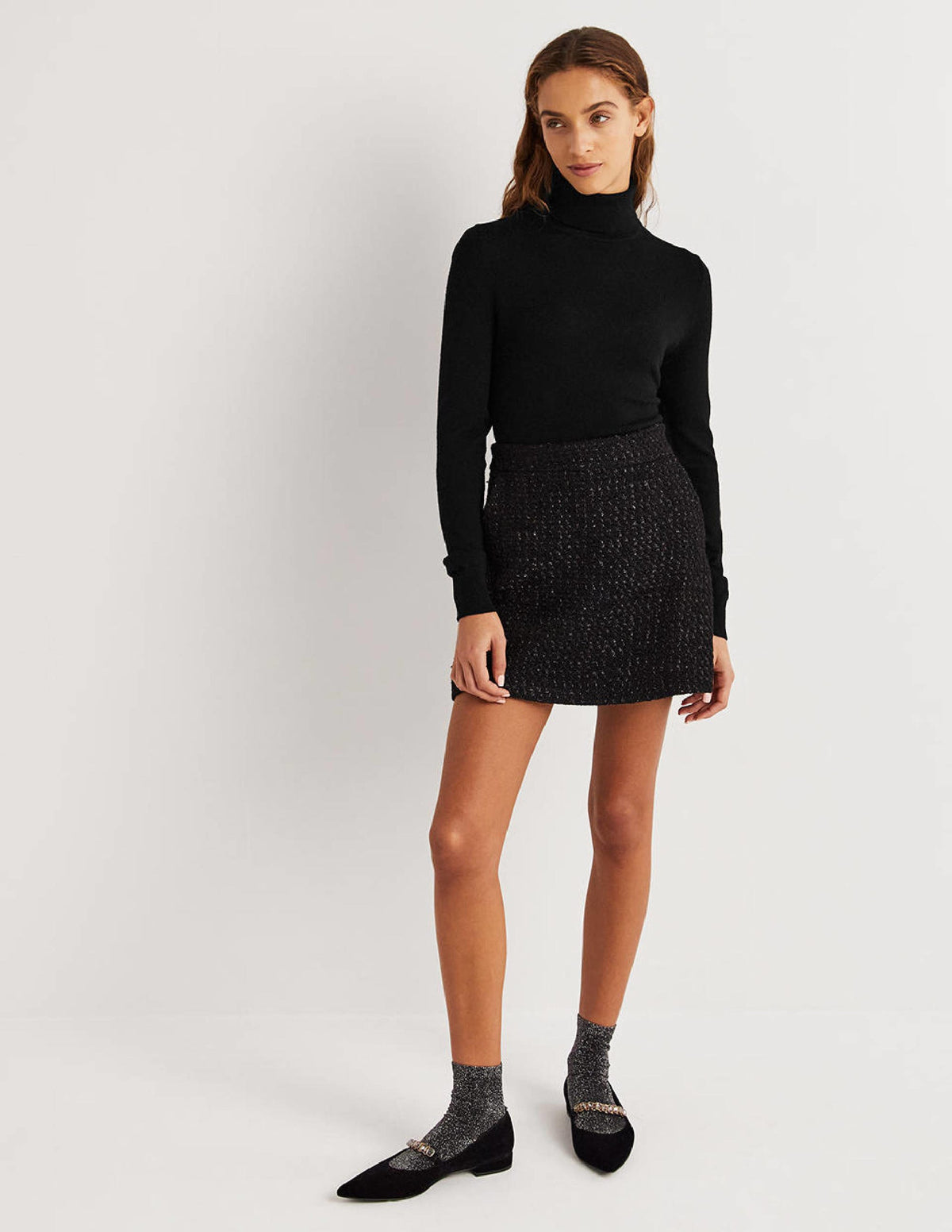 Eng geschnittener Rollkragenpullover aus Merinowolle-Schwarz-5