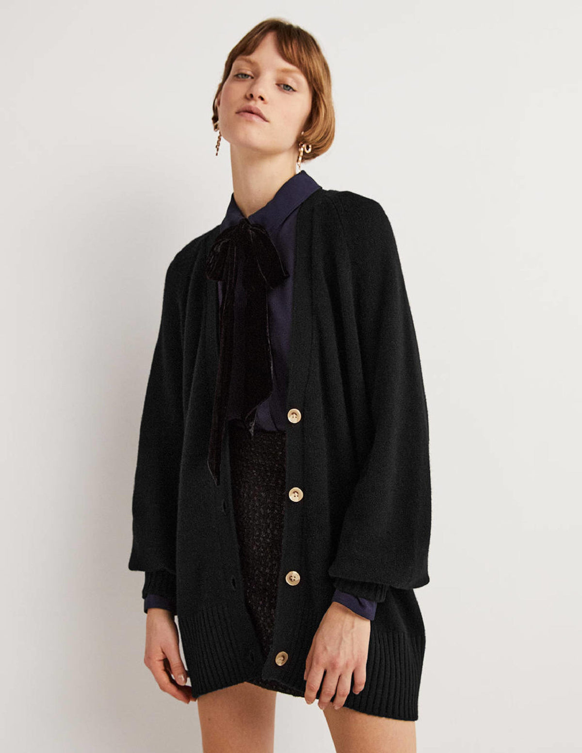 Gilet long en cachemire-Noir-1