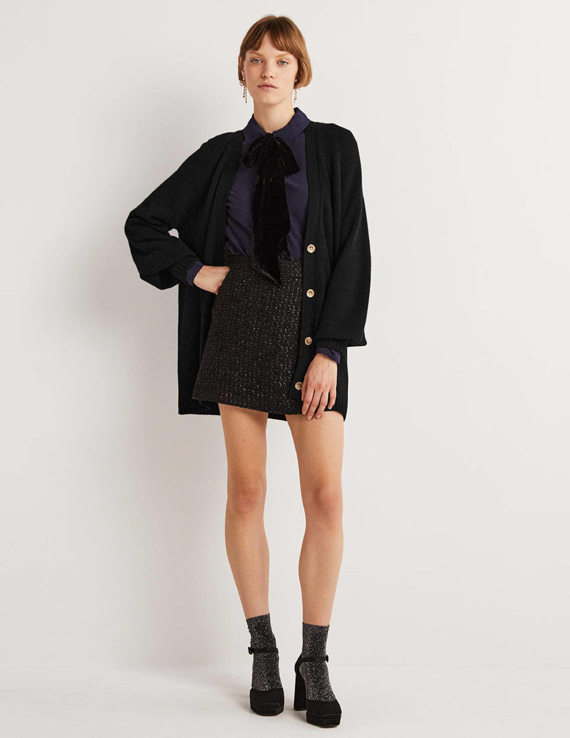 Gilet long en cachemire-Noir-4