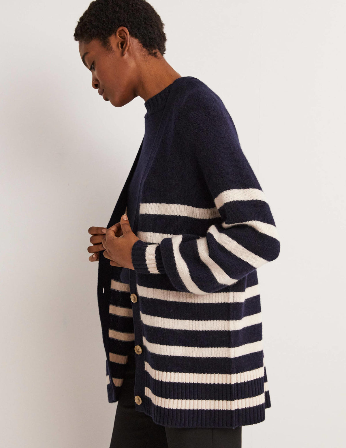 Langer Kaschmircardigan-Navy/Mausgrau, Gestreift-1