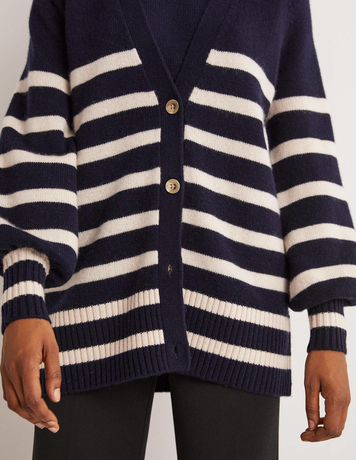 Langer Kaschmircardigan-Navy/Mausgrau, Gestreift - Image 2
