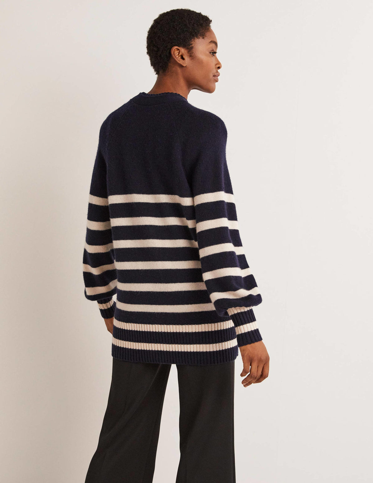 Langer Kaschmircardigan-Navy/Mausgrau, Gestreift - Image 3
