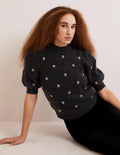 T-shirt duveteux et ornementé-Ornement anthracite chiné