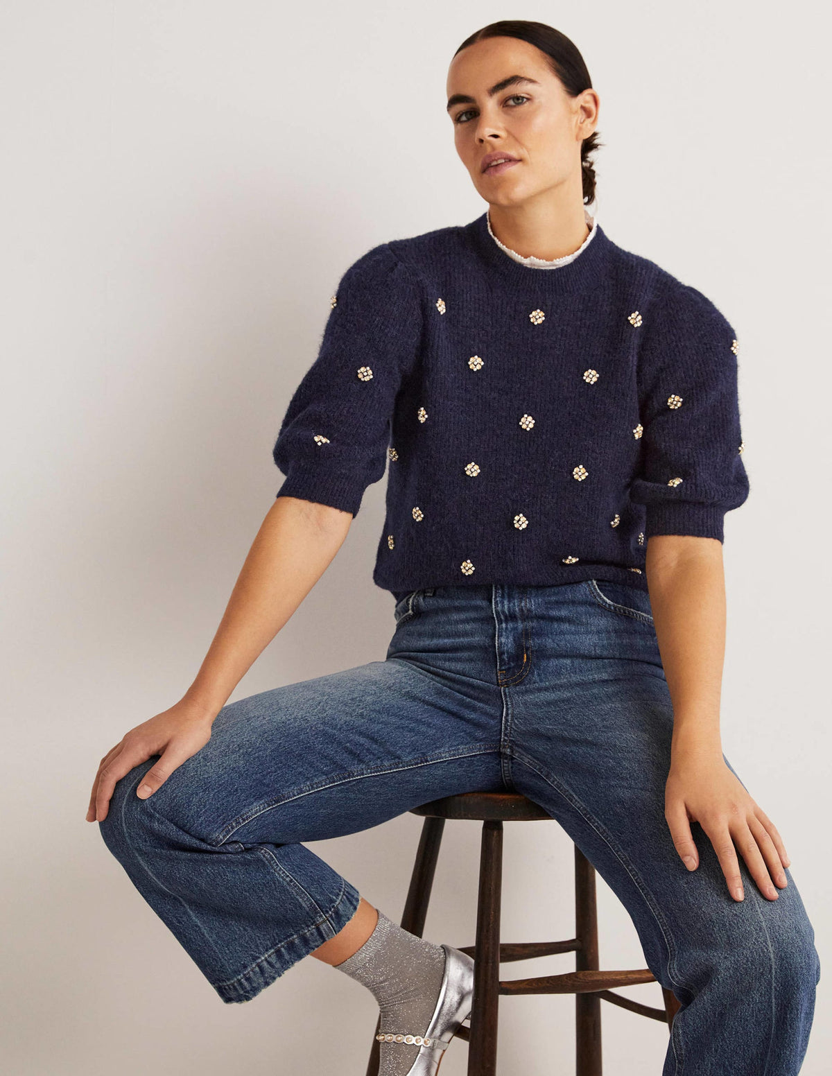 Verziertes flauschiges T-Shirt-Navy, Verzierung - Image 1