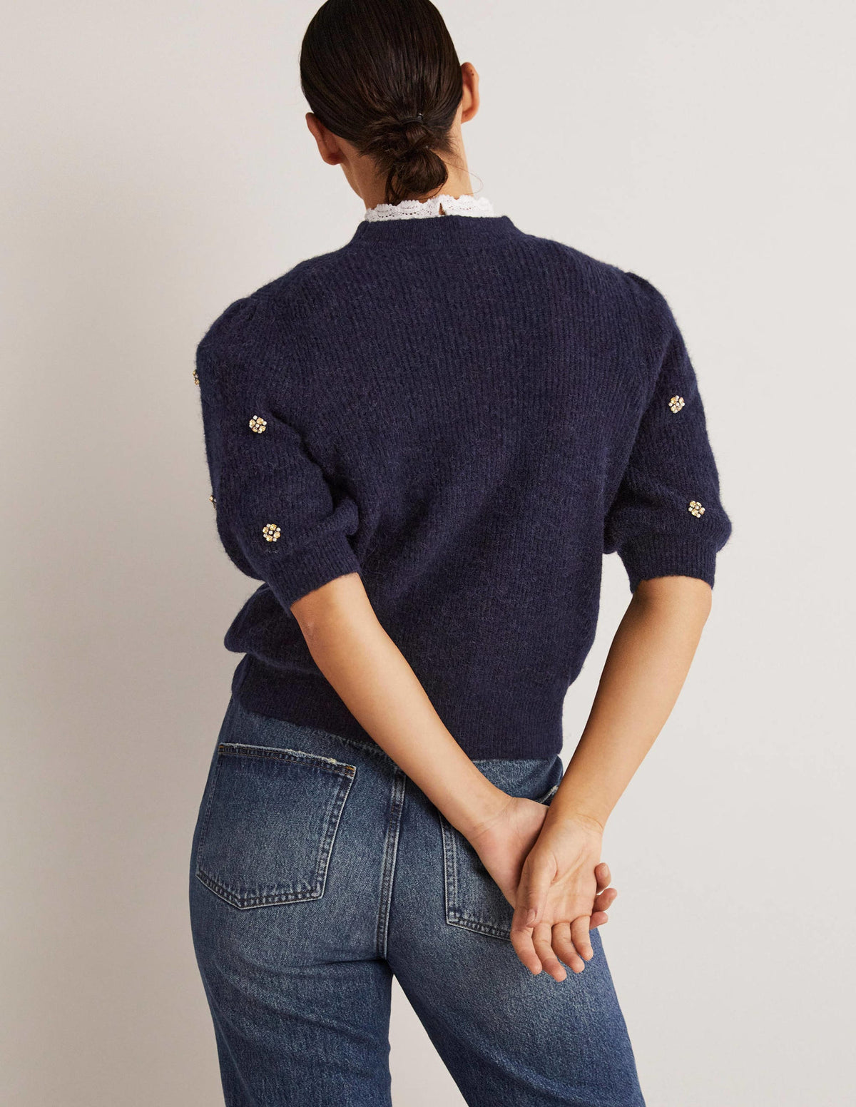 Verziertes flauschiges T-Shirt-Navy, Verzierung-3