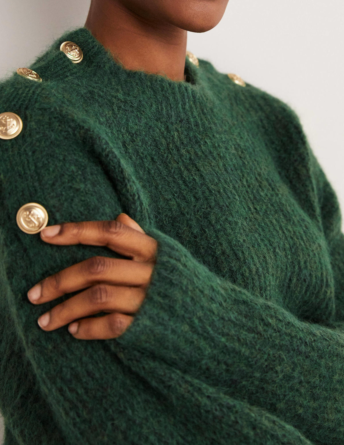Rippstrickpullover mit Knöpfen an der Schulter-Jägergrün - Image 3