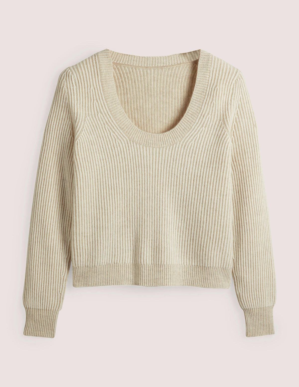 Kaschmirpullover mit Rundhalsausschnitt-Hellbeige Melange/Naturweiß-5