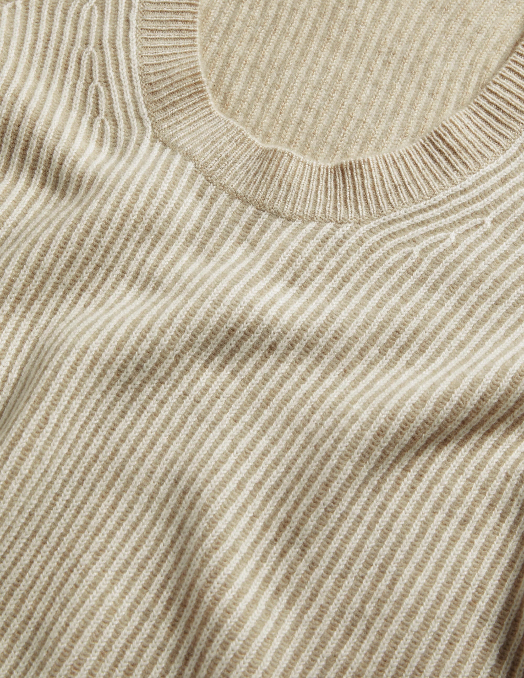 Kaschmirpullover mit Rundhalsausschnitt-Hellbeige Melange/Naturweiß - Image 6