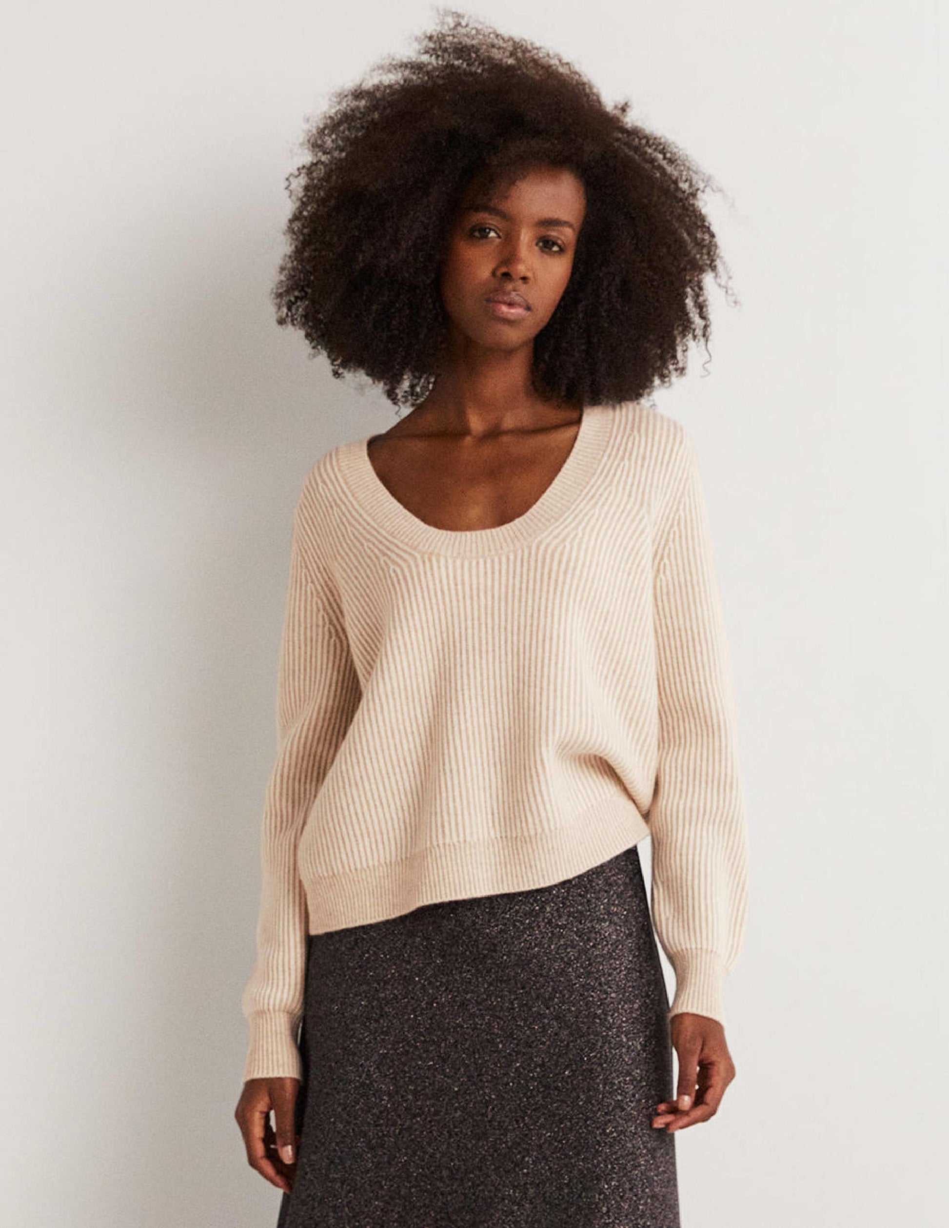 Kaschmirpullover mit Rundhalsausschnitt-Hellbeige Melange/Naturweiß-1