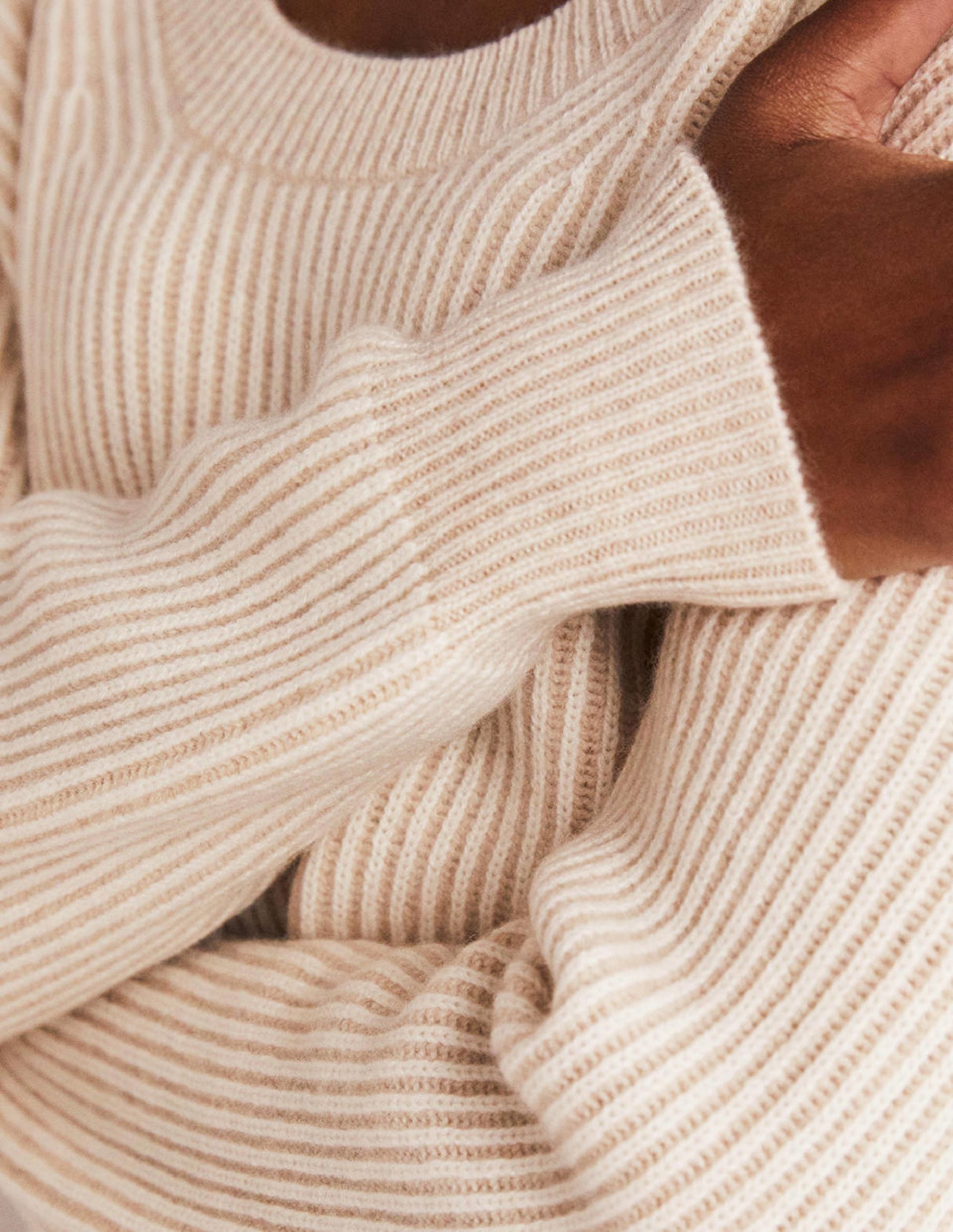 Kaschmirpullover mit Rundhalsausschnitt-Hellbeige Melange/Naturweiß-2