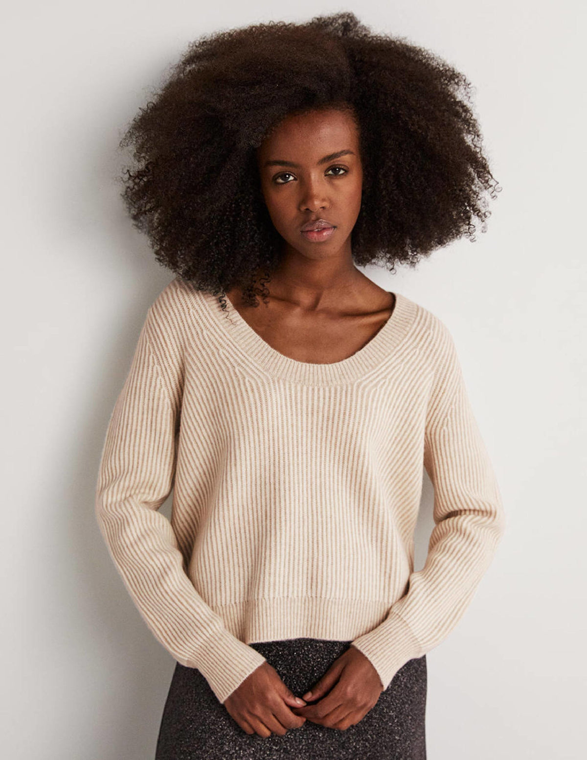 Kaschmirpullover mit Rundhalsausschnitt-Hellbeige Melange/Naturweiß - Image 4