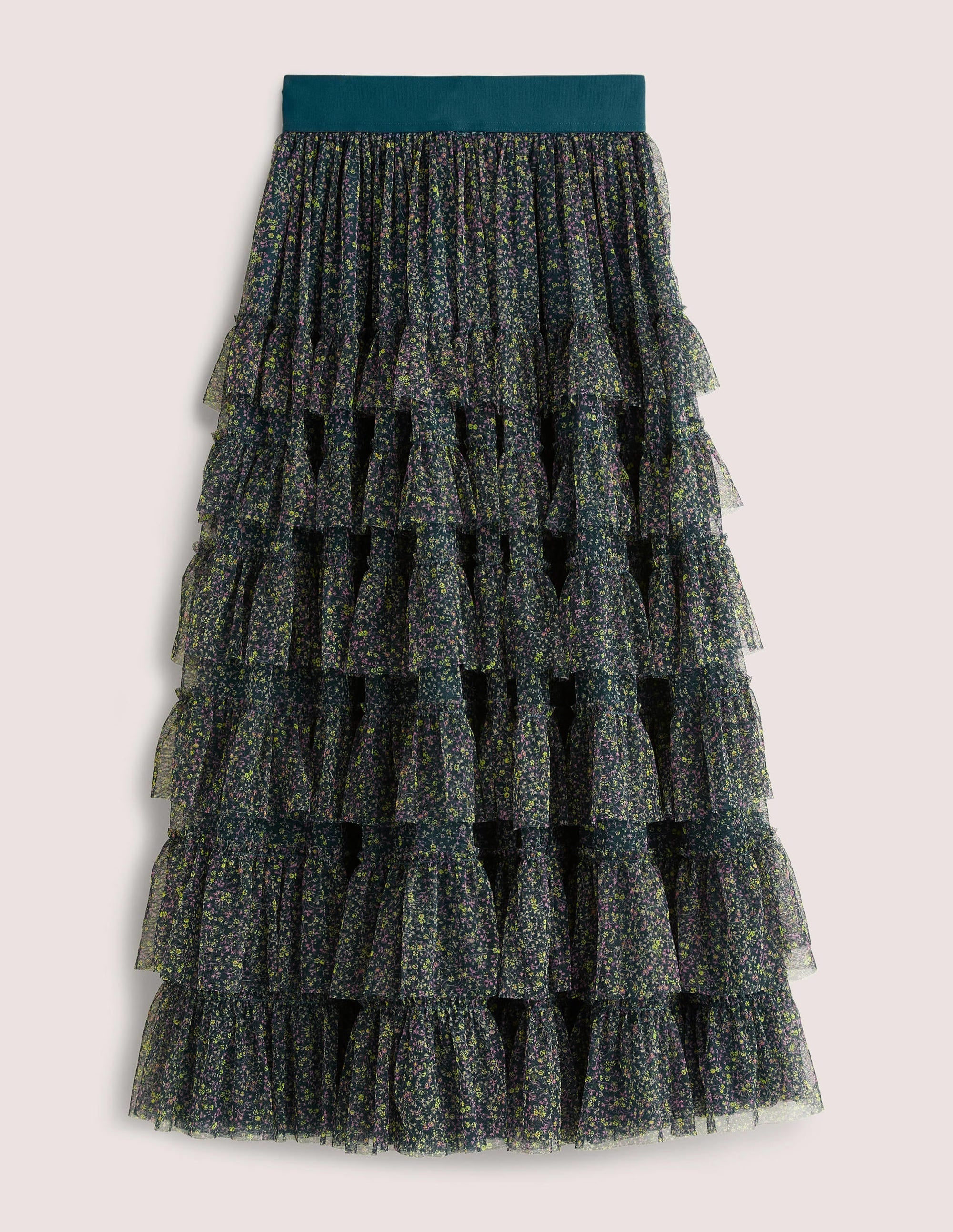 Green Ditsy Floral Tulle Midi Skirt-Seaweed, Wild Vine - Image 6