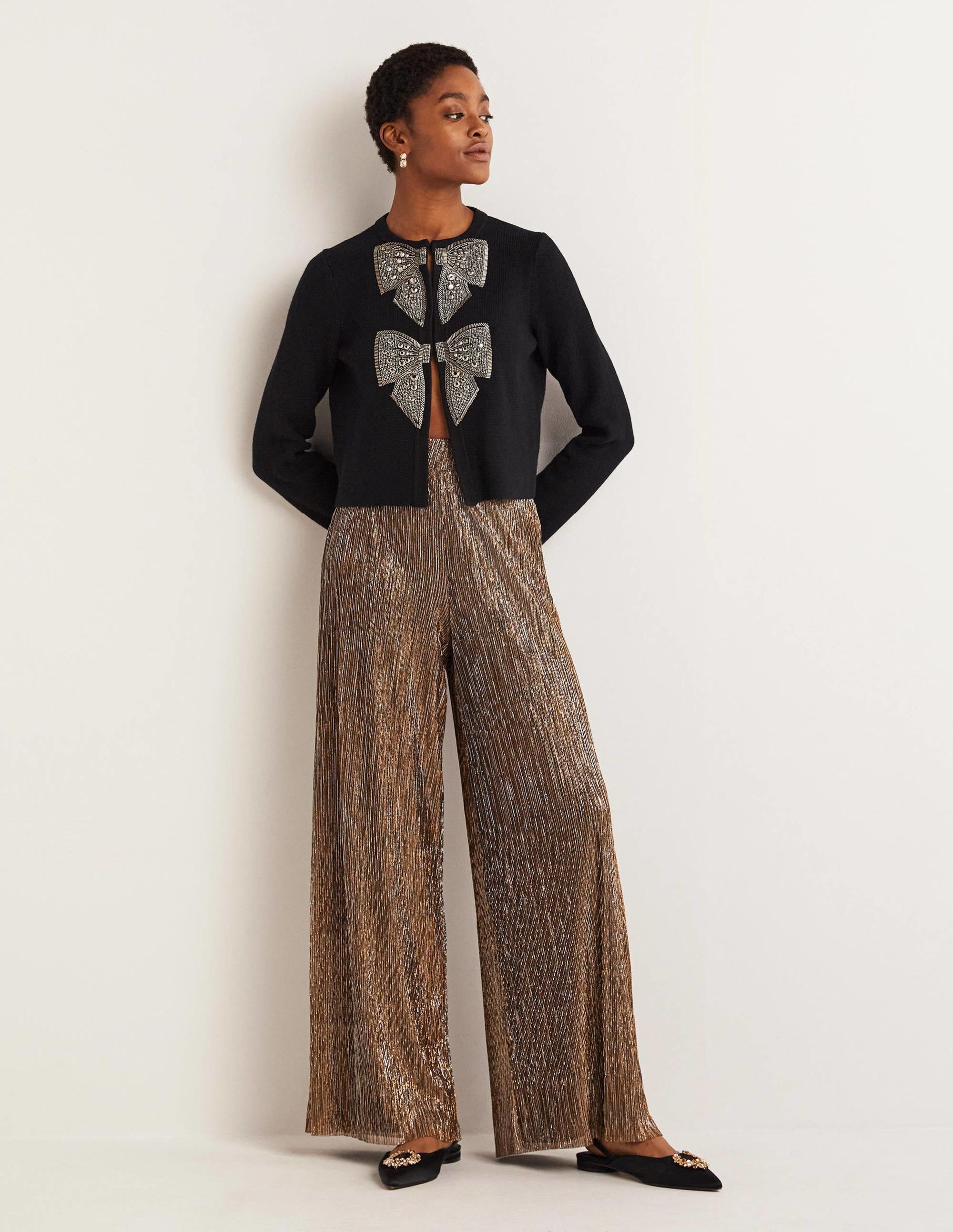 Pantalon de fête métallisé-Or, Lurex noir - Image 1