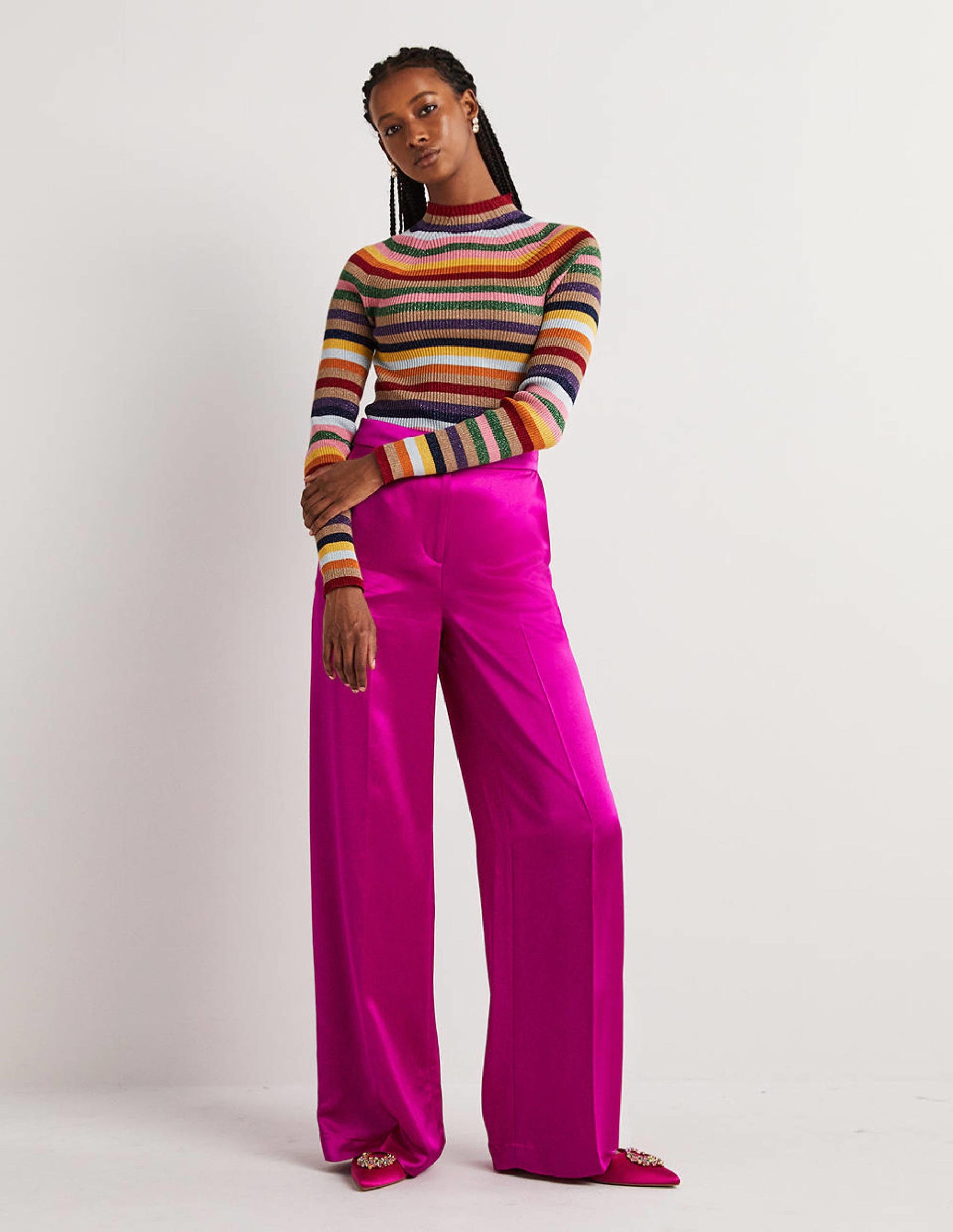 Satinhose mit weitem Bein-Fuchsie, Satin-1