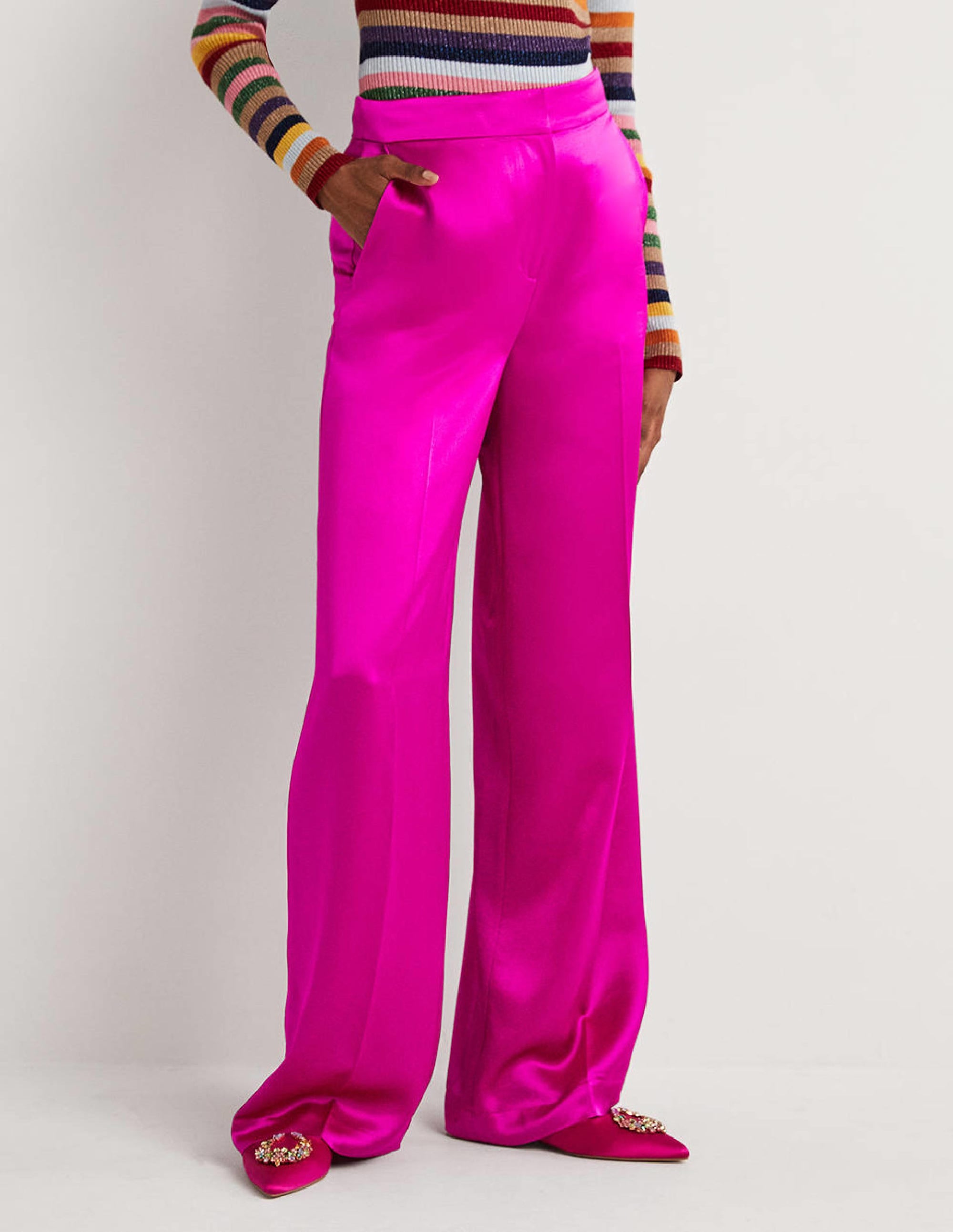 Satinhose mit weitem Bein-Fuchsie, Satin - Image 4