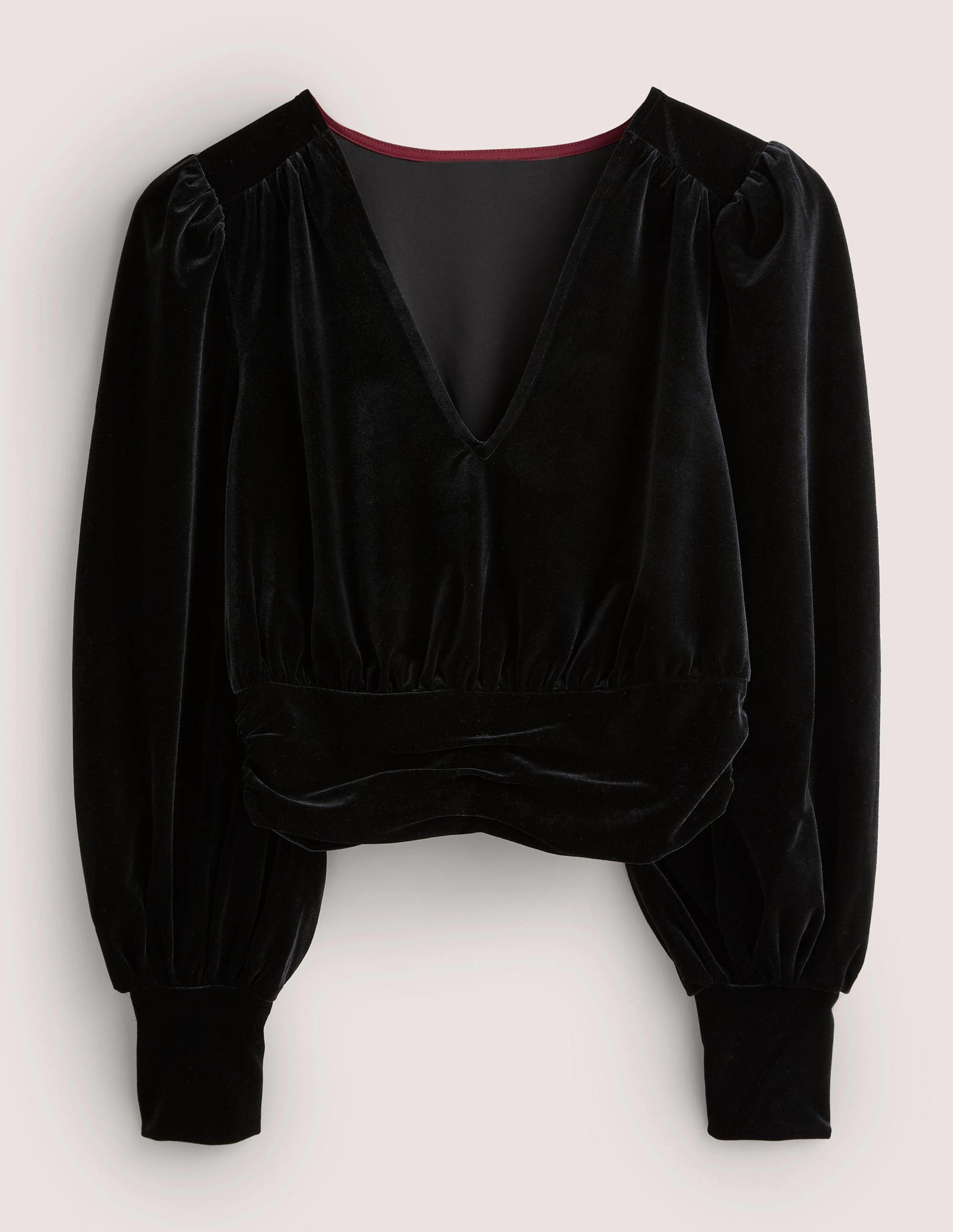 Kurz geschnittenes Blousonoberteil aus Samt-Schwarz-5
