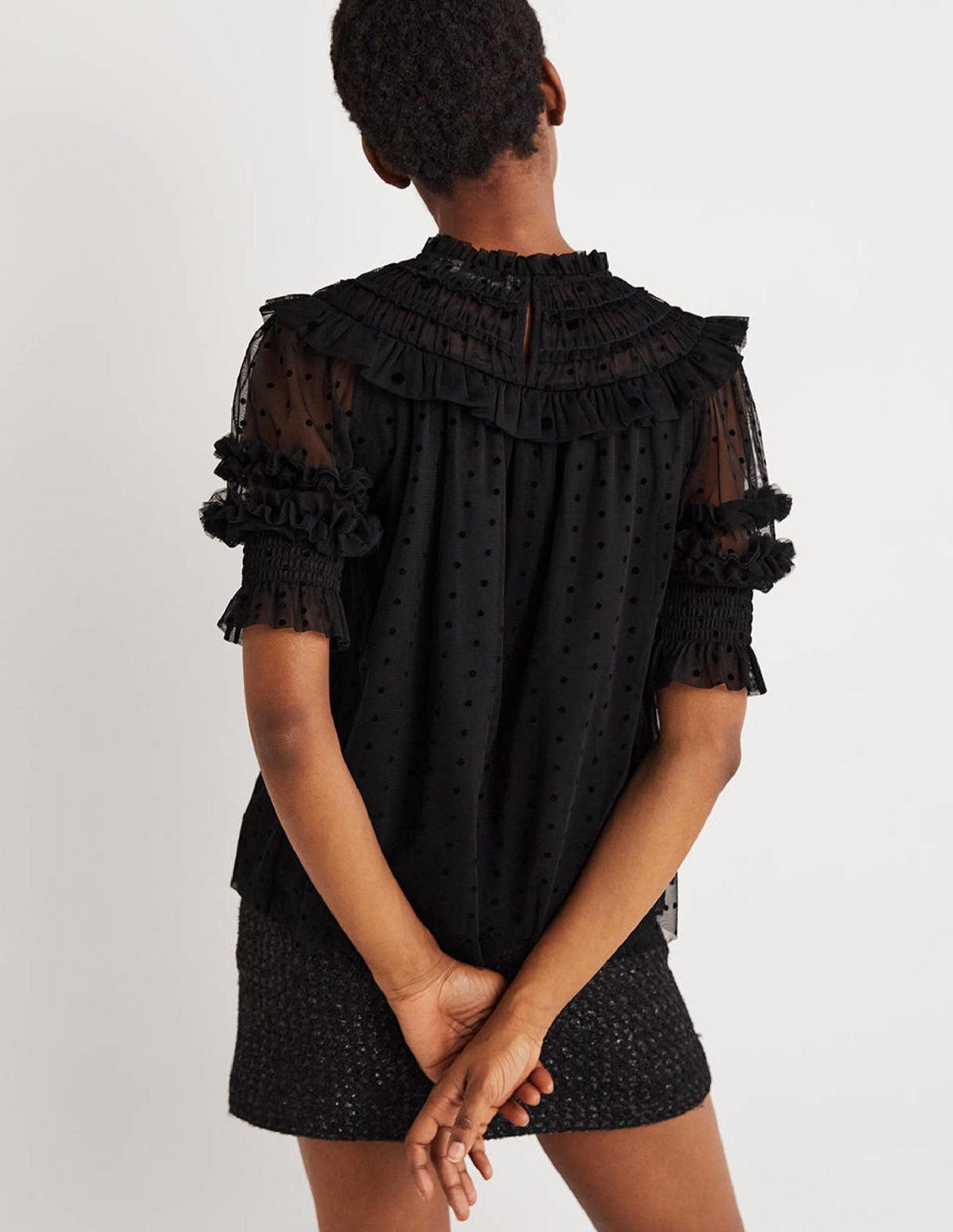 Black Polka Dot Tulle Party Top-Schwarz - Image 4