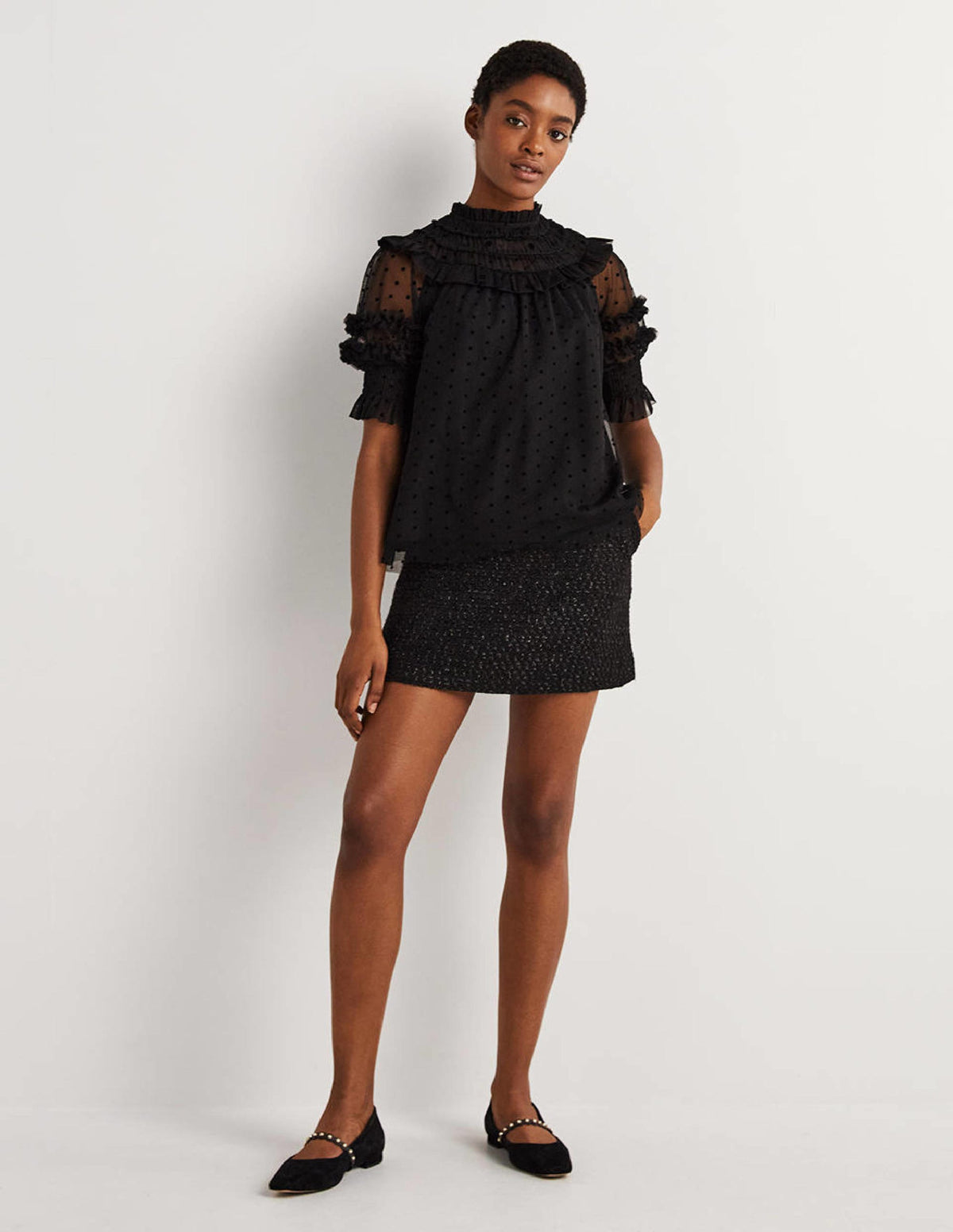 Black Polka Dot Tulle Party Top-Schwarz - Image 5