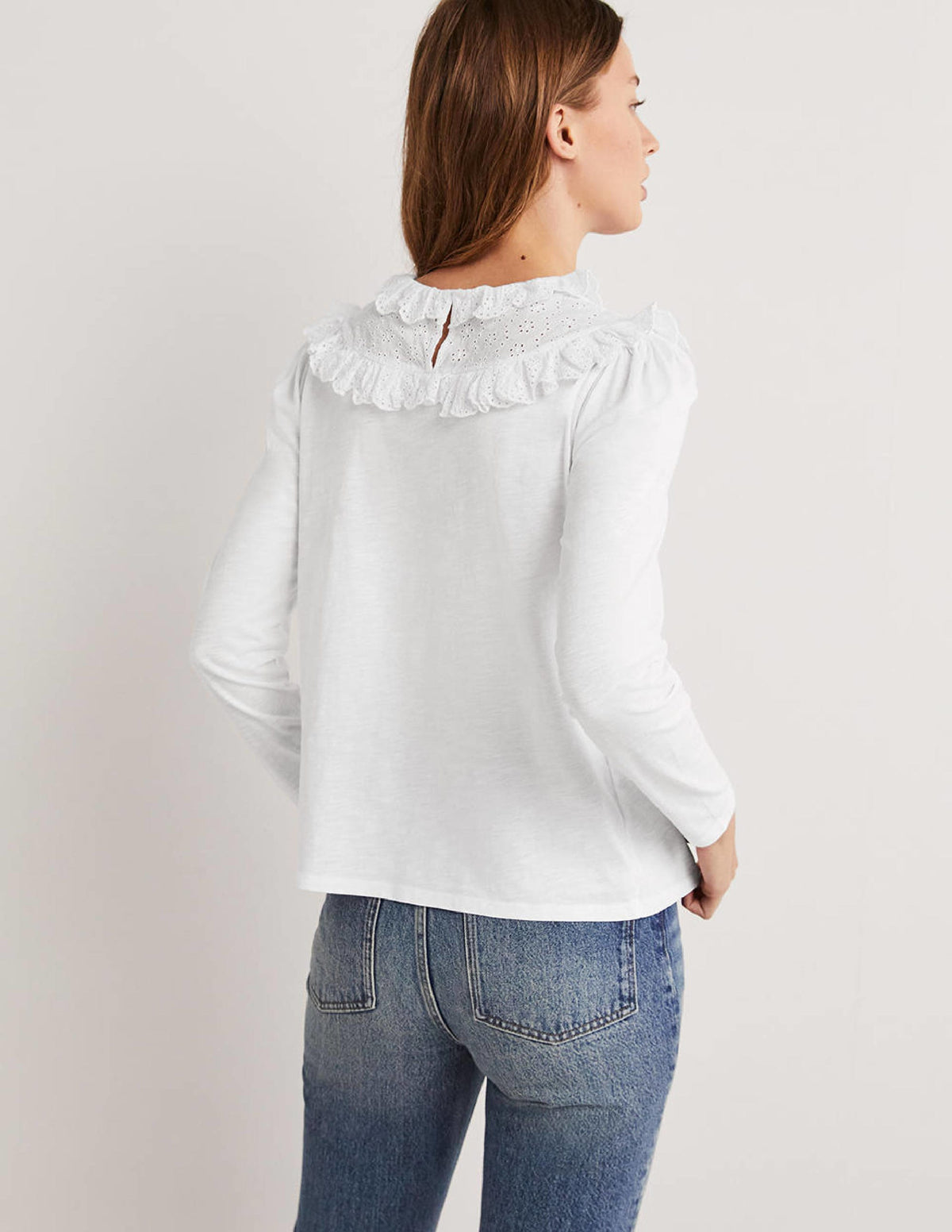 Broderie Yoke Frill Top-White - Image 3