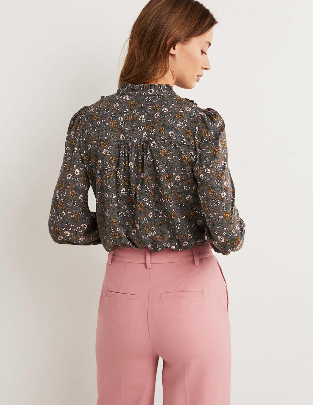 Jerseyhemd mit Rüschen-Grau, Filigranes Blumenmuster - Image 3