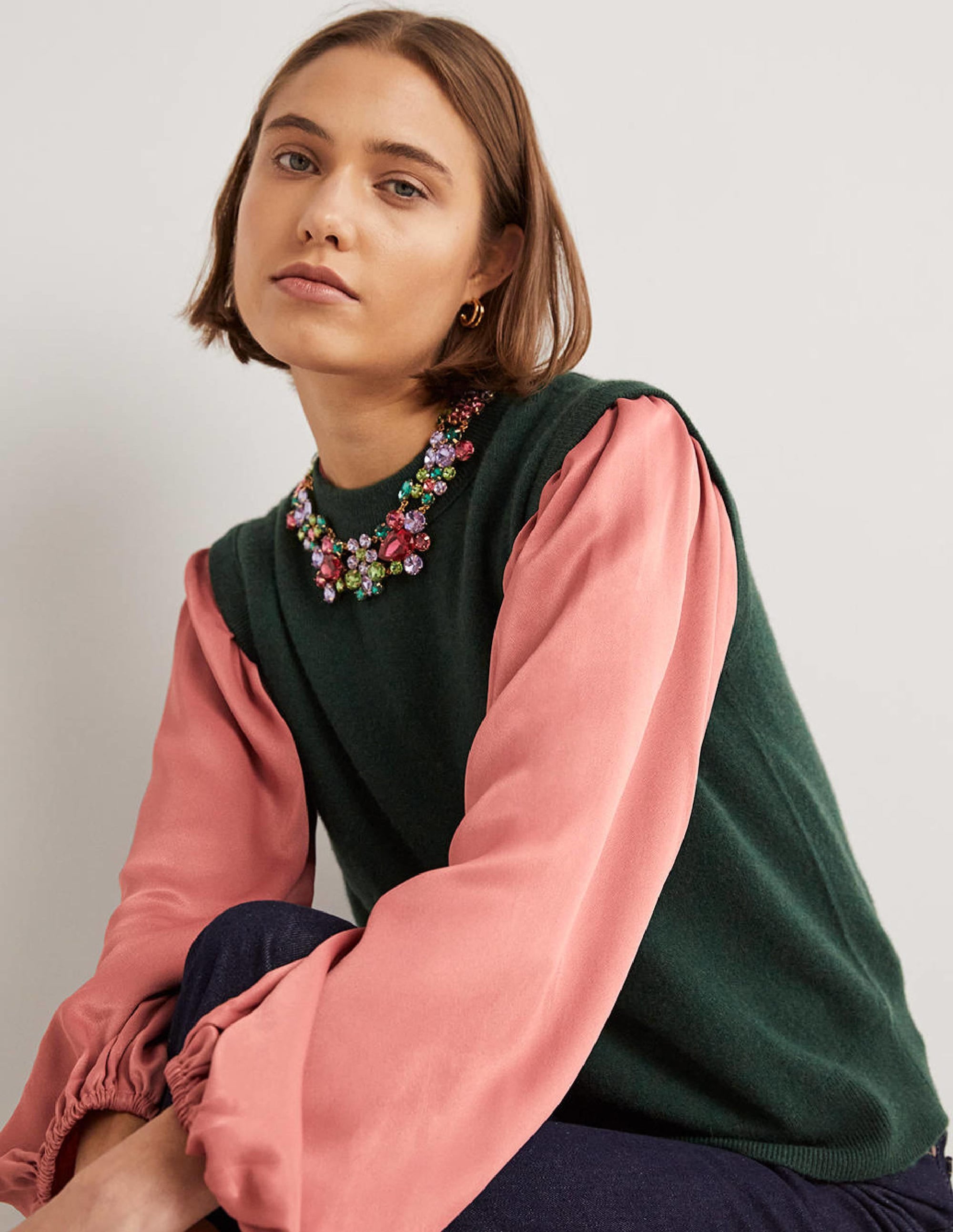 Satinhemd mit Blousonärmeln-Graurosa - Image 4