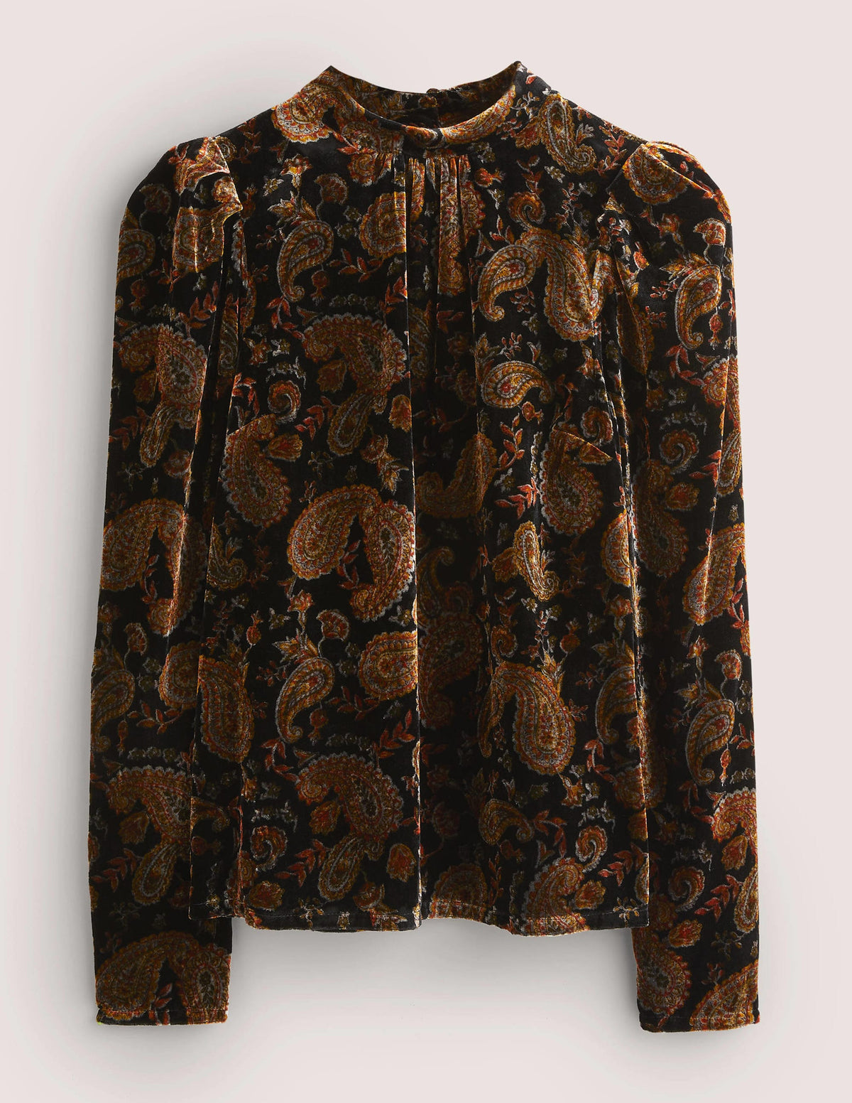 Black Paisley Mutton Sleeve Velvet Top-Schwarz, Paisleymuster - Image 5