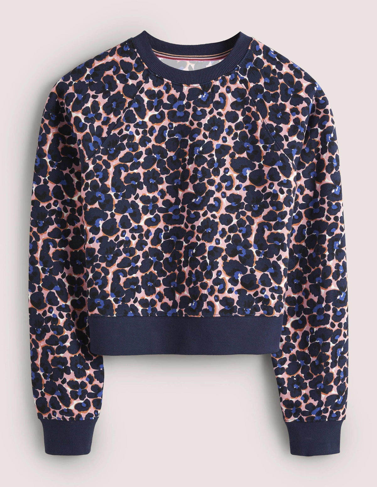 Sweat court à manches raglan-Bleu marine foncé, motif Abstract Bud-6