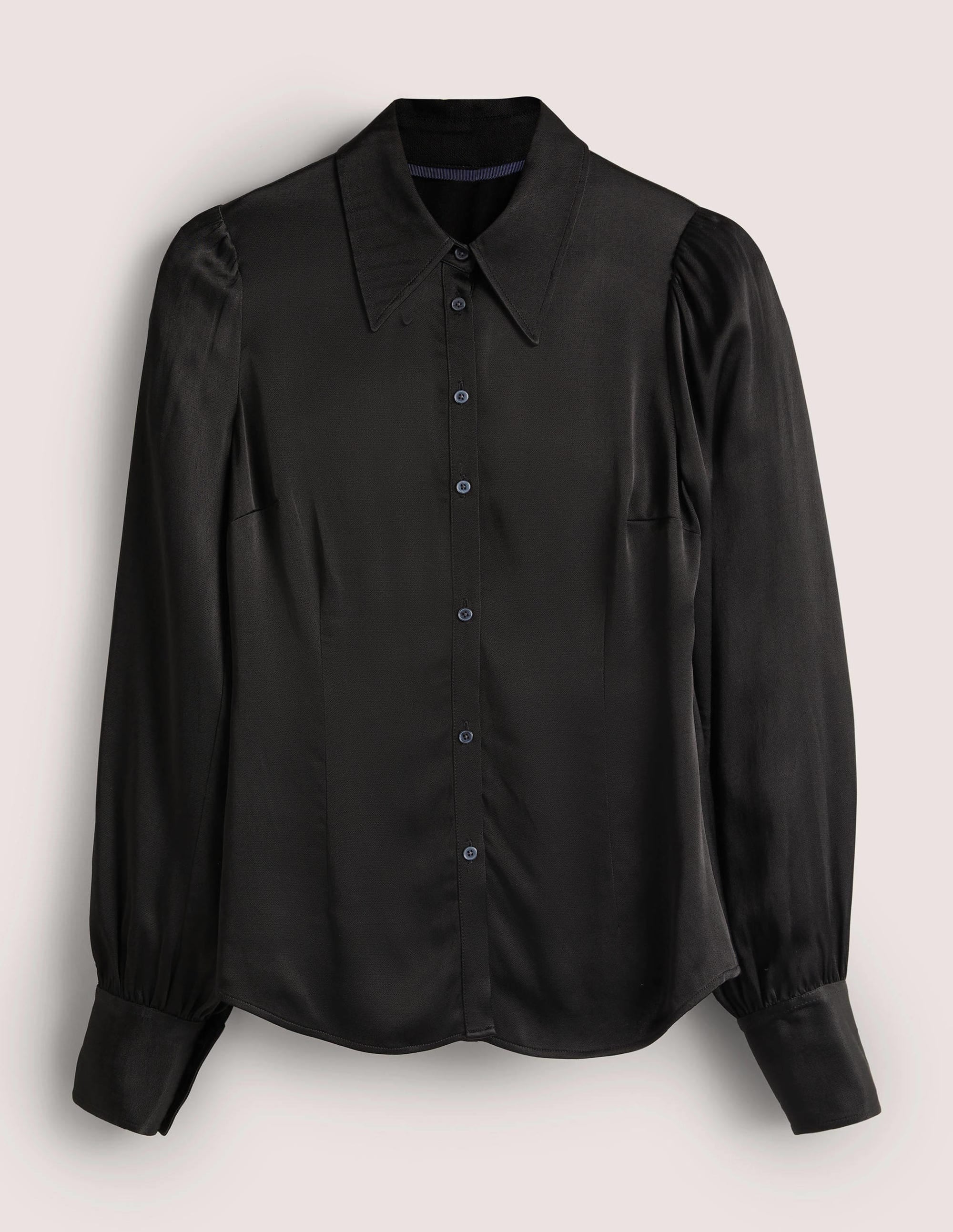 Chemise ajustée en satin à pinces-Noir - Image 6