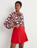 Blouse en soie à col lavallière-Ivoire, motif Paisley Cluster