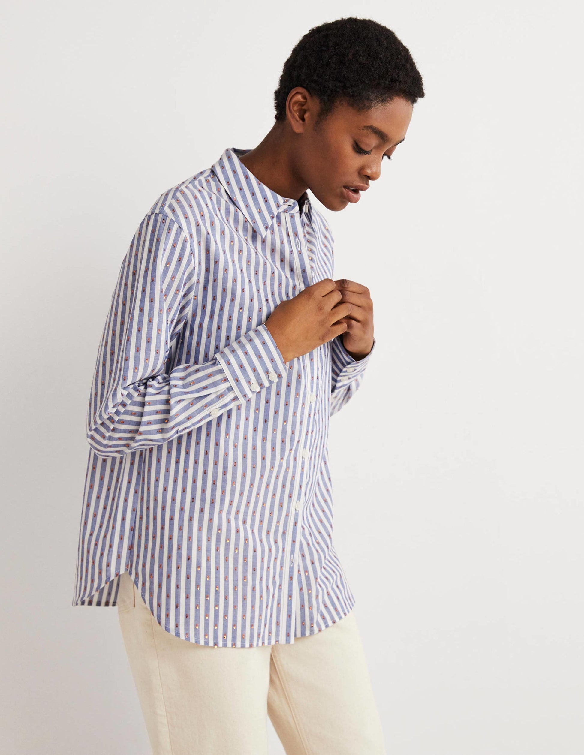 Chemise décontractée brodée-Rayé clip métallisé-2