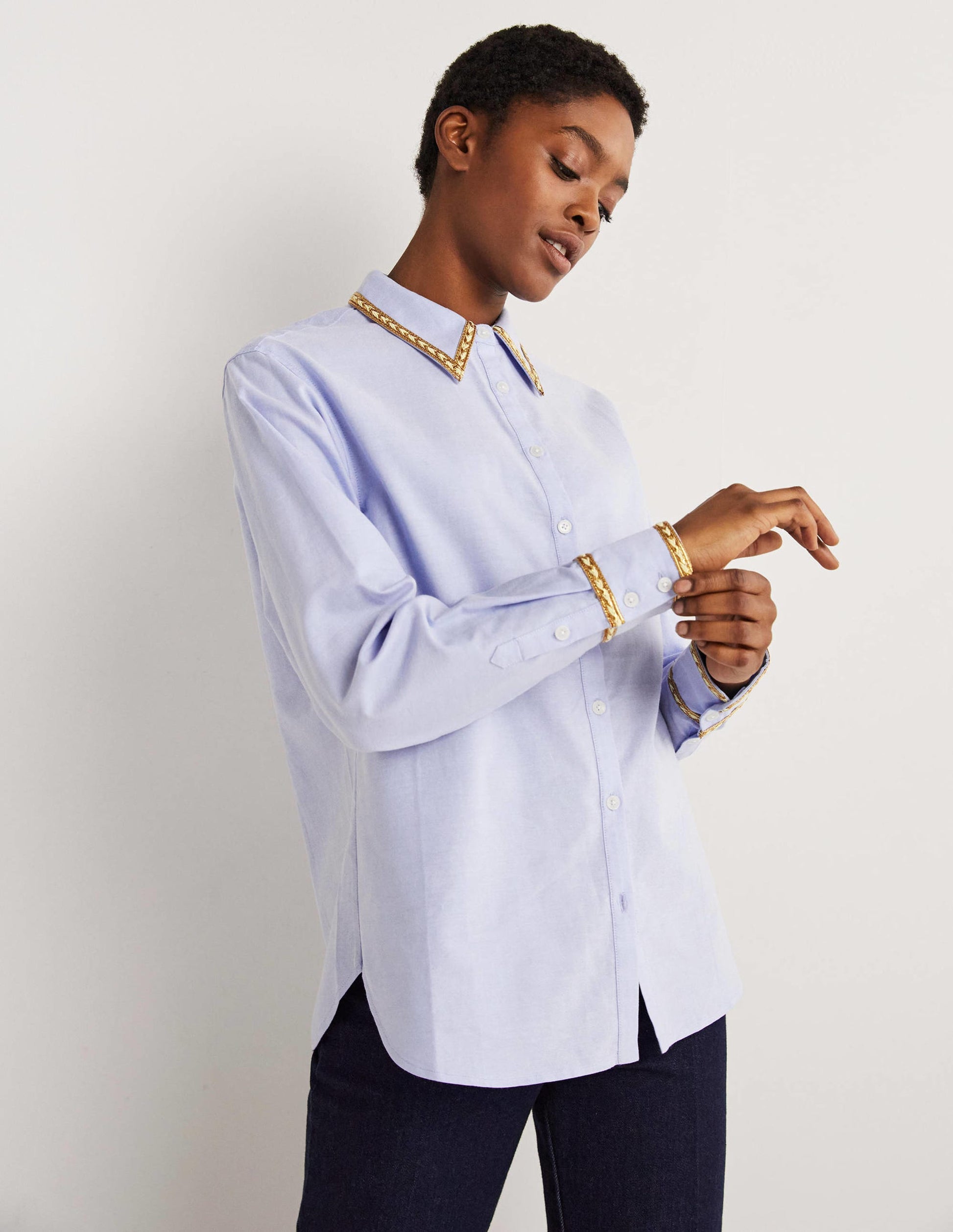 Chemise décontractée avec détails dorés-Chambray, métallisé-1