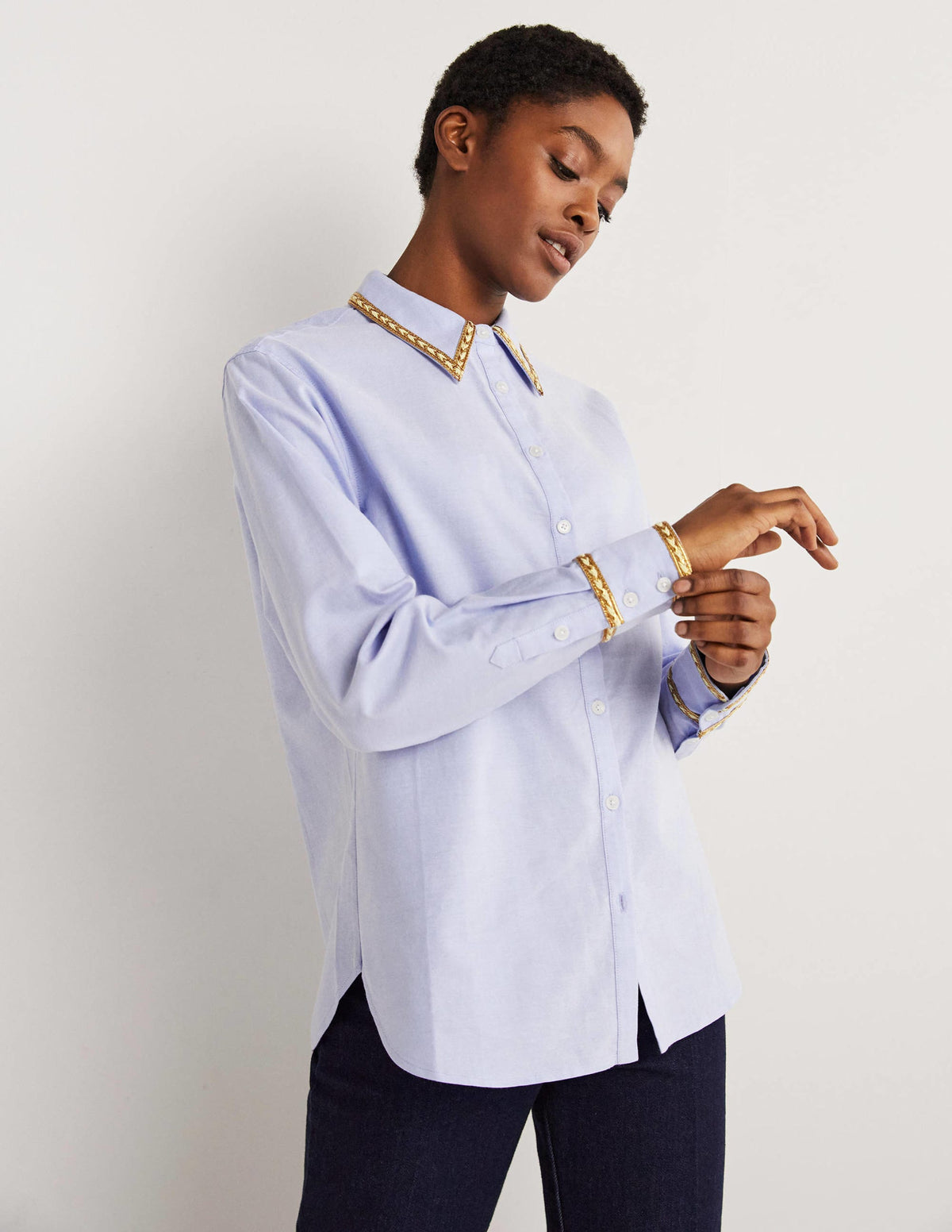 Chemise décontractée avec détails dorés-Chambray, métallisé - Image 1