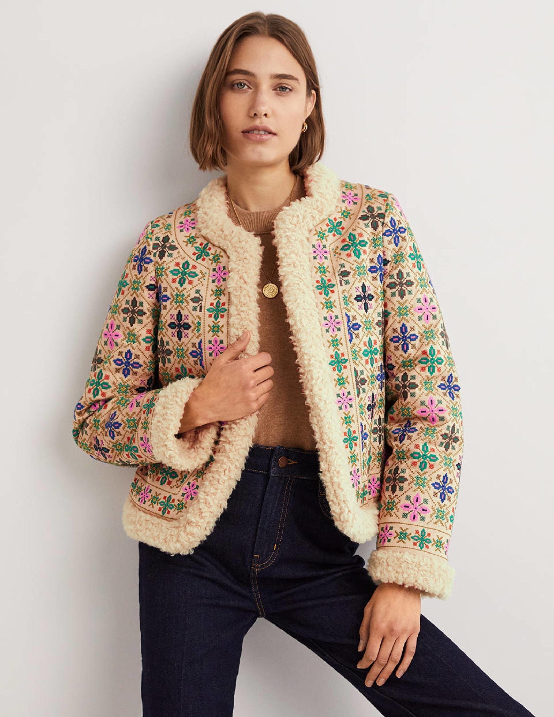 Jacke mit Lammfellimitat-Seilbraun-1