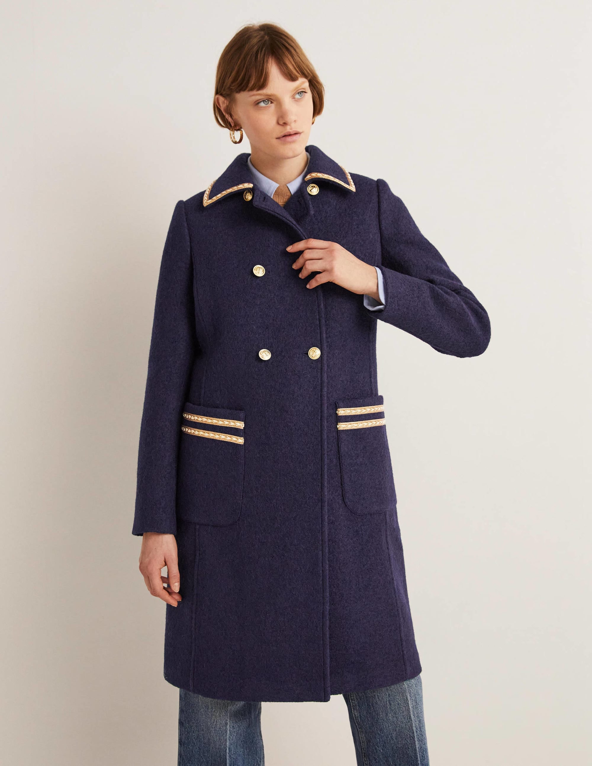 Double Breasted Military Coat-Bleu marine - Image 1