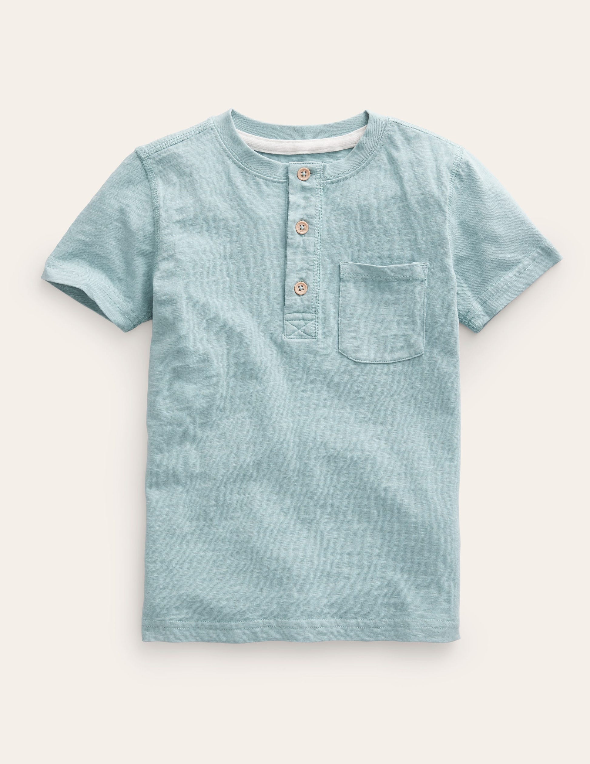Henley T-Shirt aus gewaschener Baumwolle-Turmalinblau-1