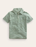 Gestreiftes Poloshirt aus Flammgarn-Baumwolle-Rosmarin/Naturweiß
