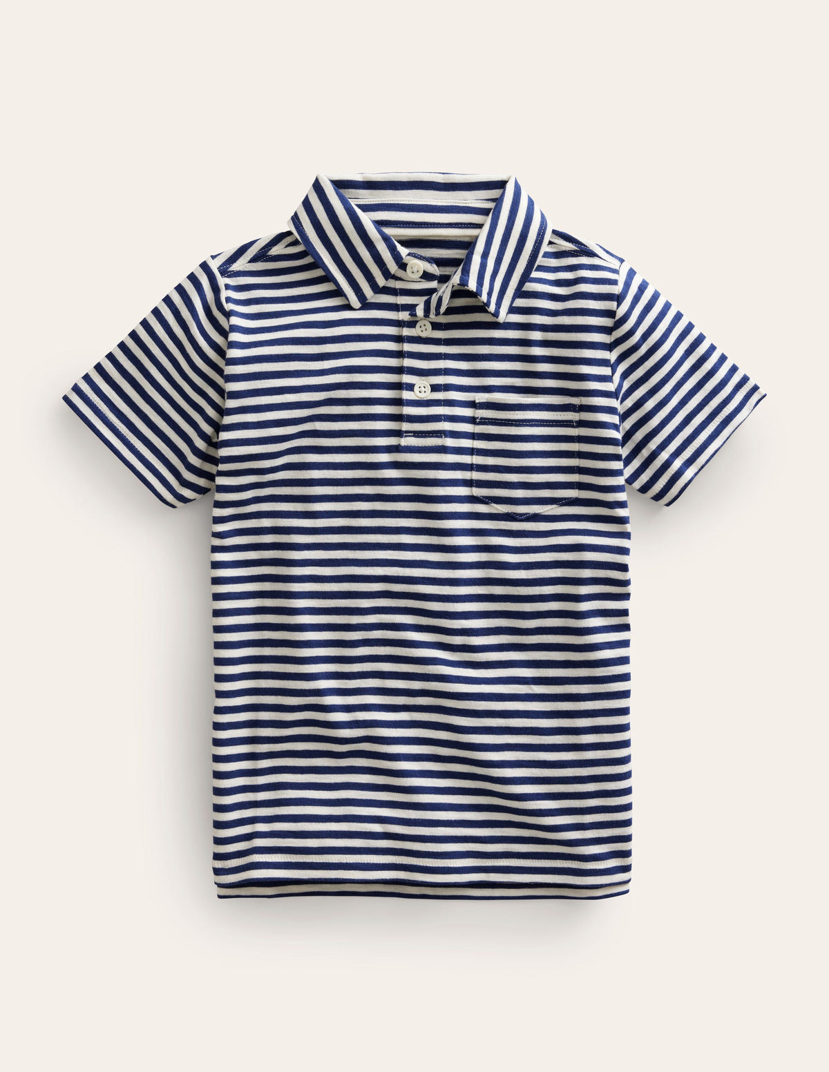 Gestreiftes Poloshirt aus Flammgarn-Baumwolle-Marineblau/Naturweiß-1
