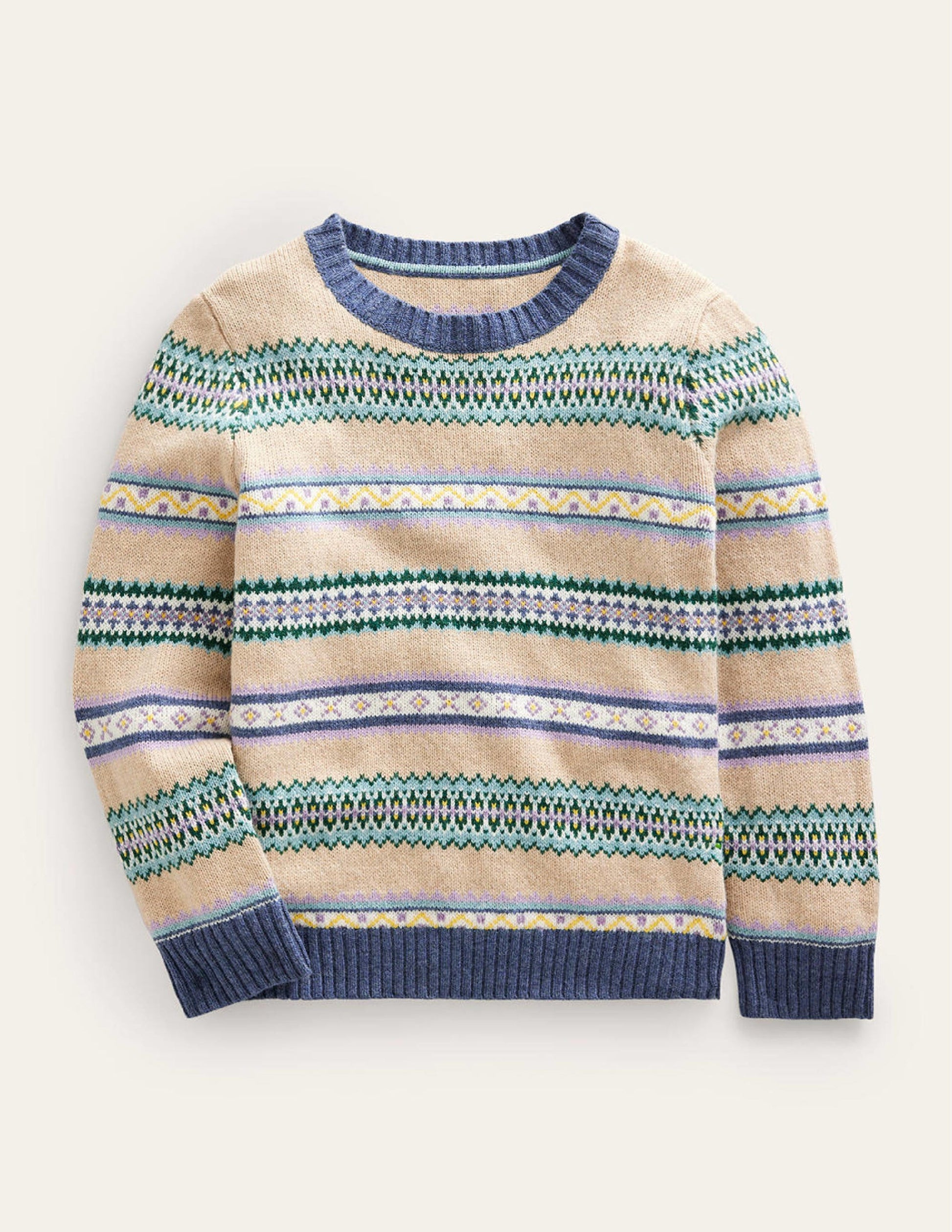 Gestreifter Fair-Isle-Pullover mit Rundhalsausschnitt-Weich Bunt Gestreift-1