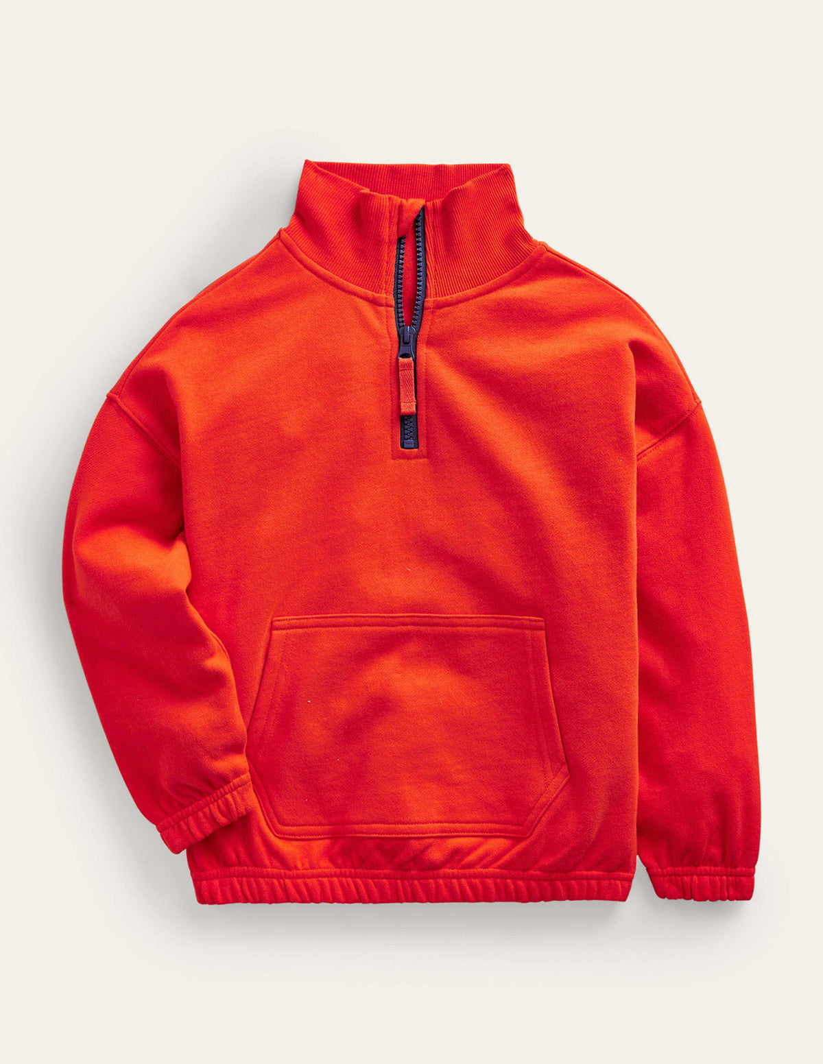 Sweater mit halbem Reißverschluss in Blockfarben-Dahlienrot - Image 1
