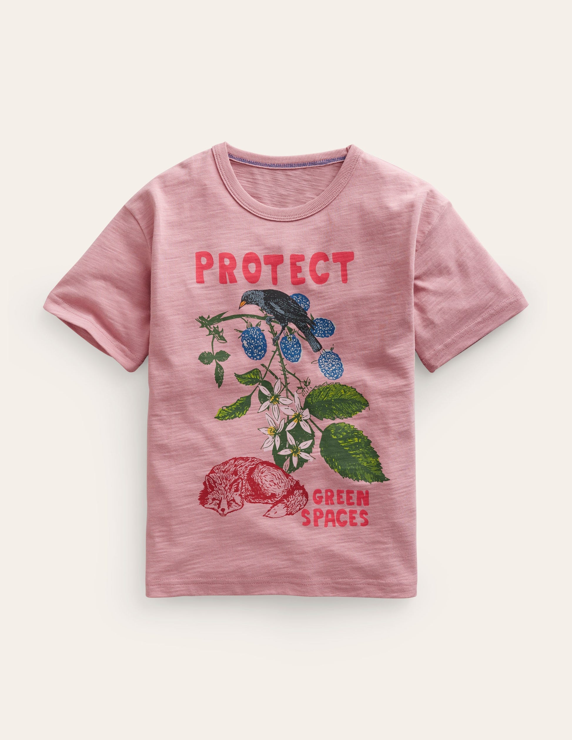 Lässiges T-Shirt mit Öko-Druck-Mandelrosa Protect-1