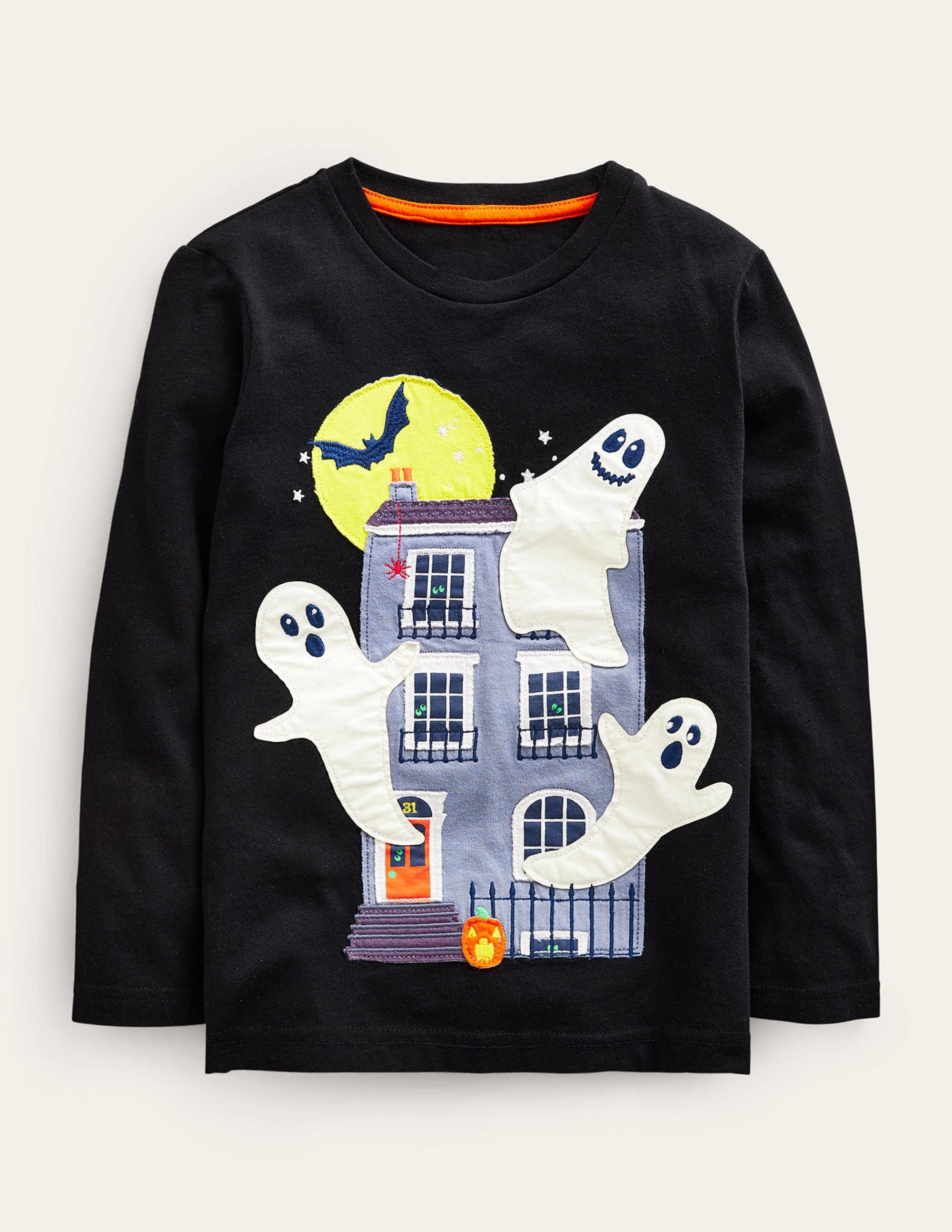 T-Shirt mit Halloween-Applikation-Schwarz - Image 1