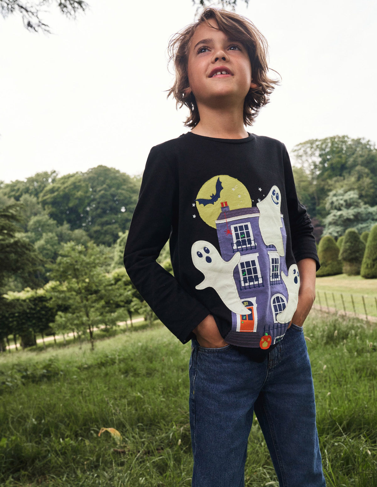 T-Shirt mit Halloween-Applikation-Schwarz - Image 4