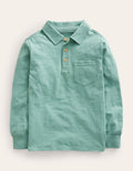 Langärmliges Flammgarn-Poloshirt-Rauchgrün